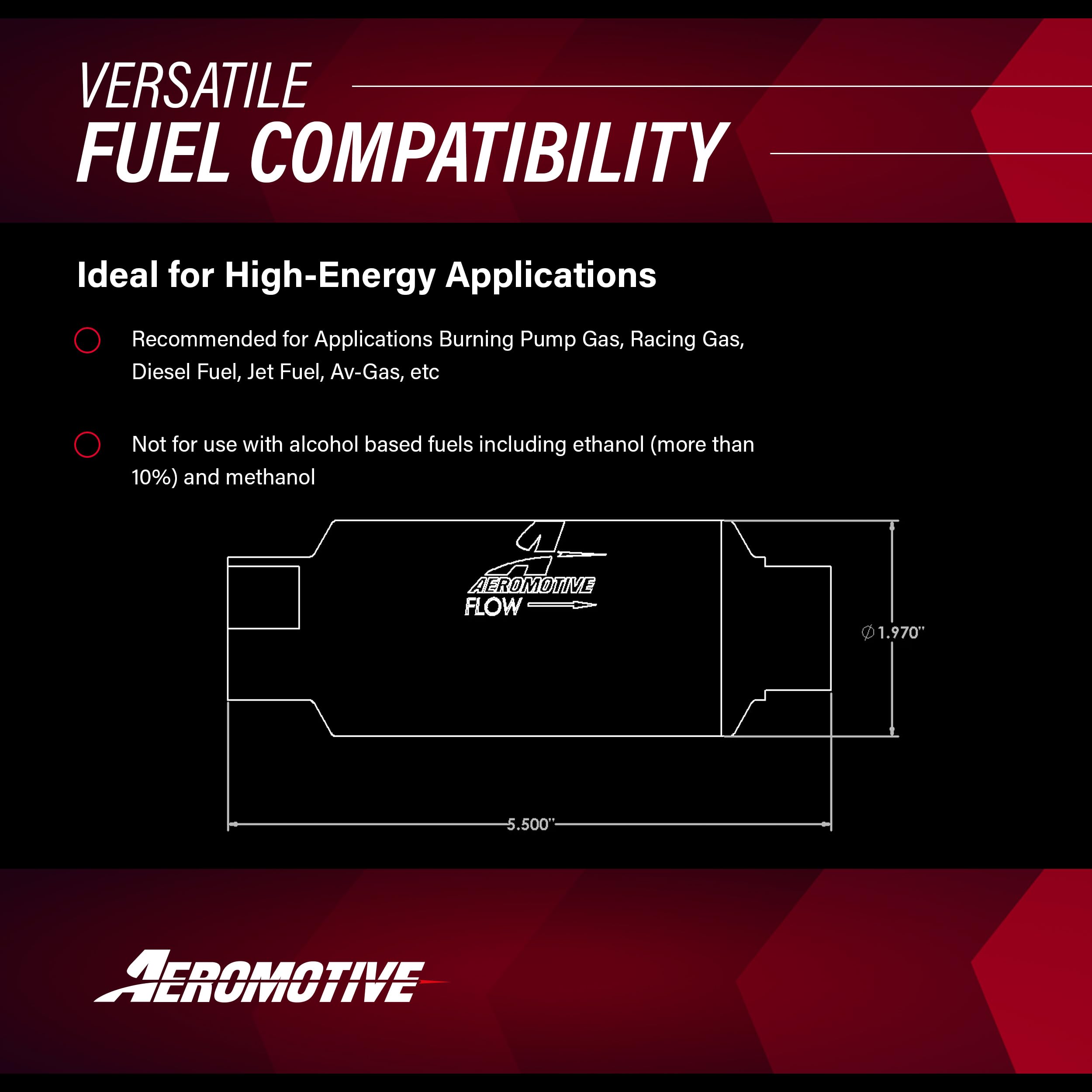 Replacement Aeromotive Fuel Filter Element, 10-Micron Rating, Cellulose Media, Fits All 2" OD Filter Housings