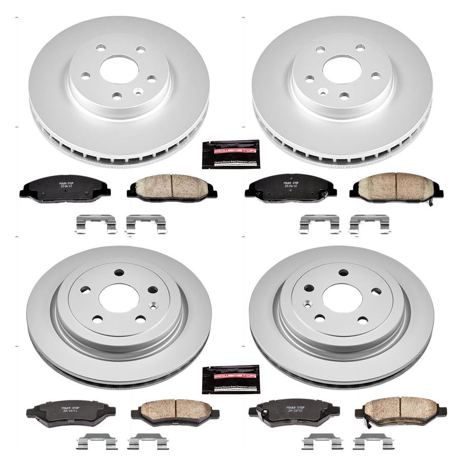 Power Stop CRK4134 Brake Rotor & Coated Ceramic Brake Pads- front & rear For Cadillac CTS 2008-2014 [Model Specific]
