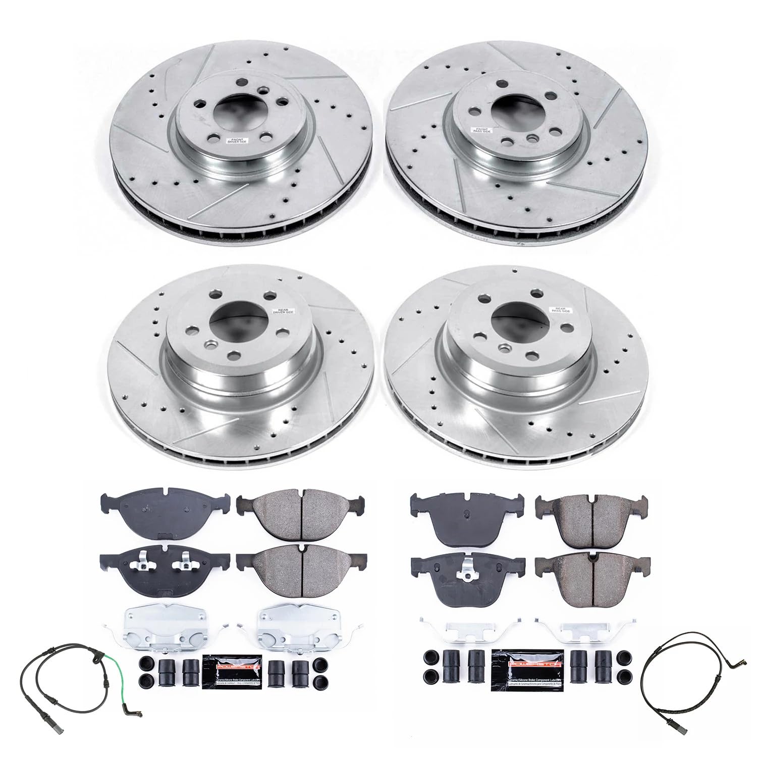 Power Stop K8884 Z23 Daily Driver Carbon-Fiber Ceramic Brake Pads and Front and Rear Drilled and Slotted Rotors Kit For BMW X6 2010 [Model Specific]