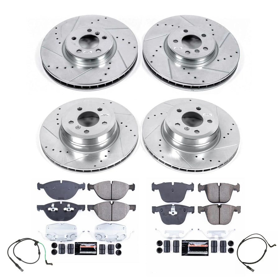 Power Stop K8884 Z23 Daily Driver Carbon-Fiber Ceramic Brake Pads and Front and Rear Drilled and Slotted Rotors Kit For BMW X6 2010 [Model Specific]