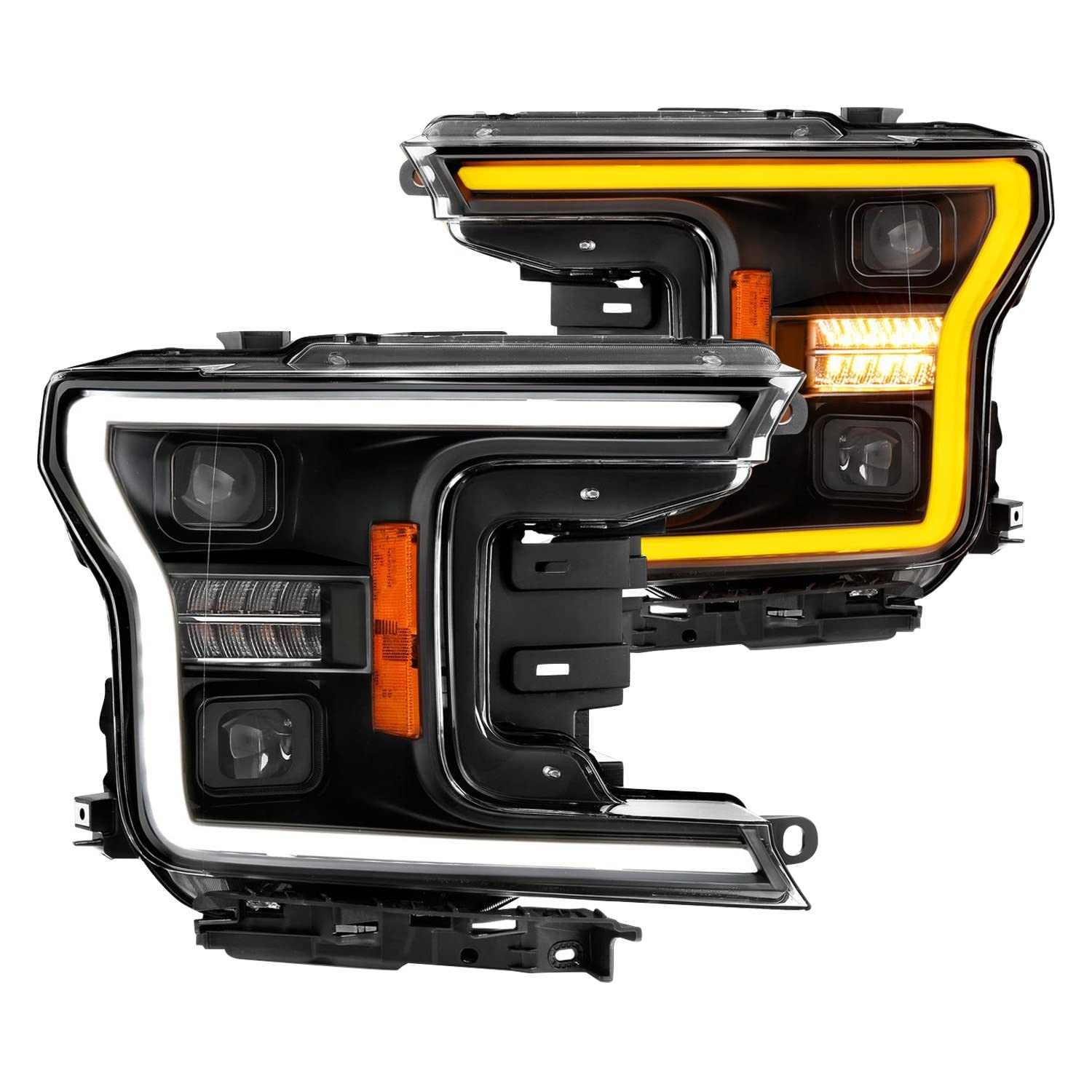 18-20 Ford F-150 Anzo USA (w/o Fctry LED) Full LED Proj Headlights w/Light Bar Swtchbk Seq. Black w/Init (111570)