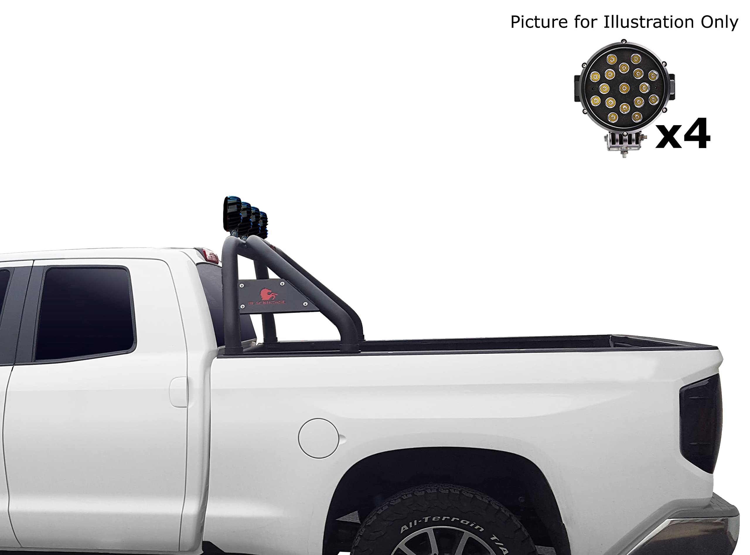 Classic Black Horse Roll Bar incl. Pair of 7.0" Dia. LED Lights w/Black Trim Rings Compatible with 99-24 Ford F-250 Super Duty|99-24 Ford F-350 Super Duty|99-24 Ford F-450 Super Duty