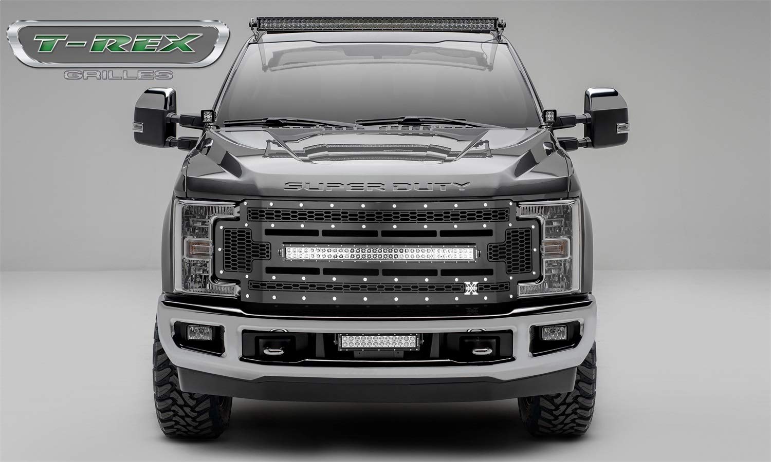 2017-2019 Laser Torch Super Duty Grille, Black, 1 Pc, Replacement, Chrome Studs with (1) 30" LED, Does Not Fit Vehicles with Camera - PN #7315471