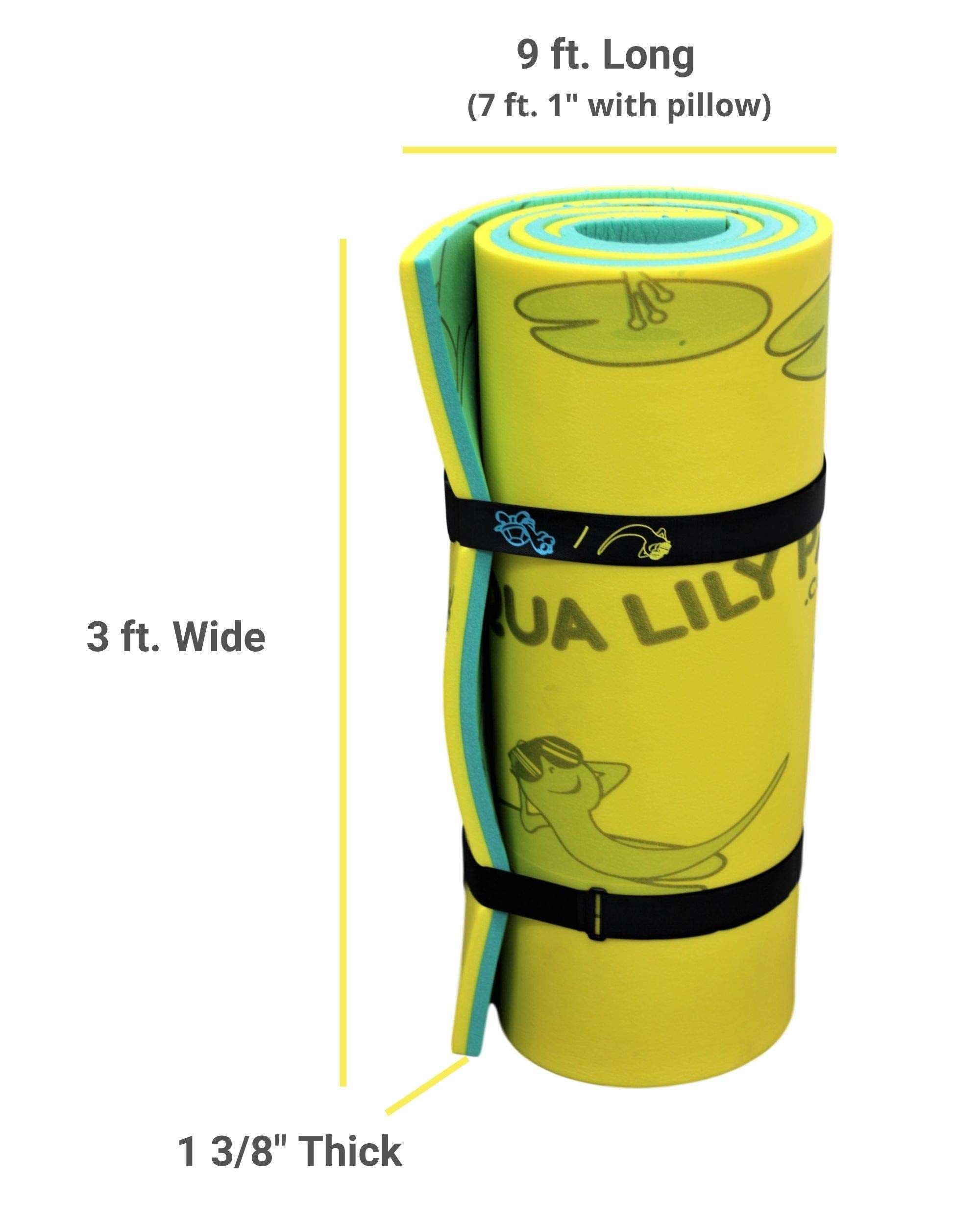 Aqua Lily Pad Floating Tadpole Pool Mat Foam Mattress Lounger Water Float with Pillow Straps and Bag for Swimming Pools and Lakes, Green/Yellow