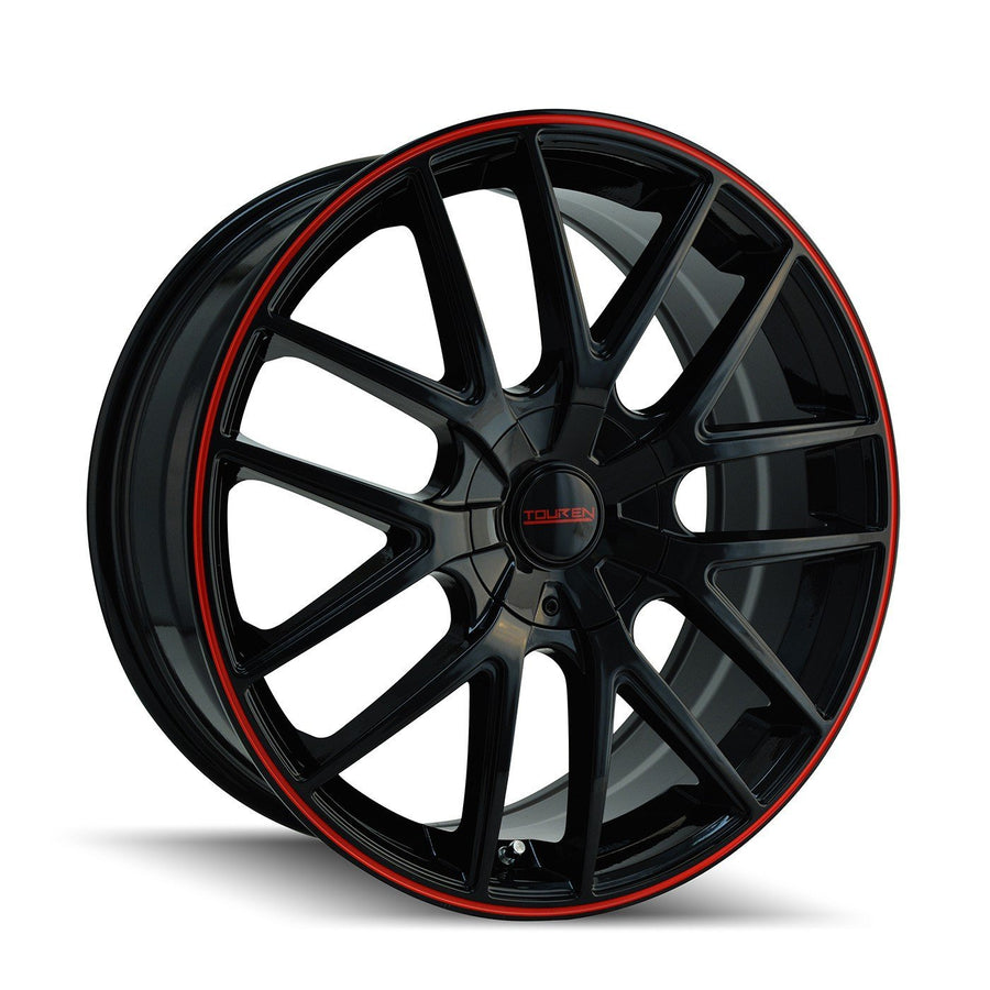 18x8 TR60, Bolt Pattern: 5x108/4.5, Offset: 40, BLACK/RED RING, set of 1