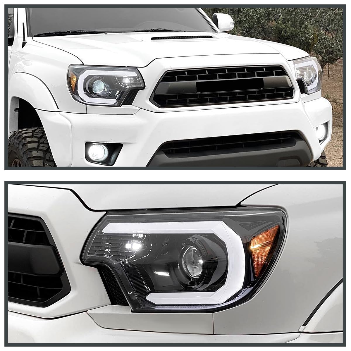 Jet Black LED Light Bar Projector Headlights SPEC-D TUNING Compatible with 2012-2015 Toyota Tacoma, Left + Right Pair Headlamps Assembly