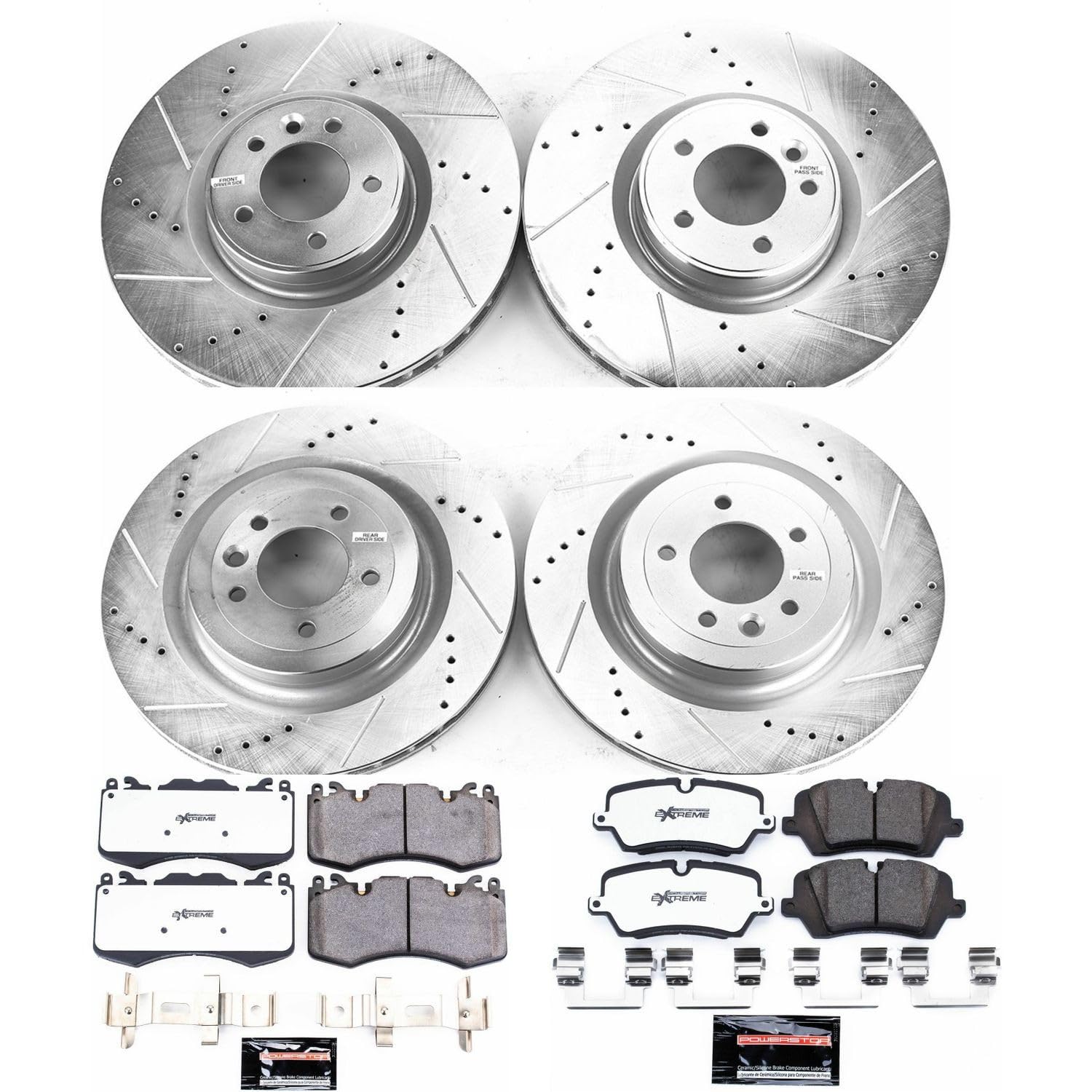Power Stop Brake Kit Front and Rear For 2013 2014 2015 2016 2017 2018 Land Rover Range Rover - Truck & Tow Carbon Fiber Ceramic Pads & Drilled and Slotted Rotors Replacement, K7101-36