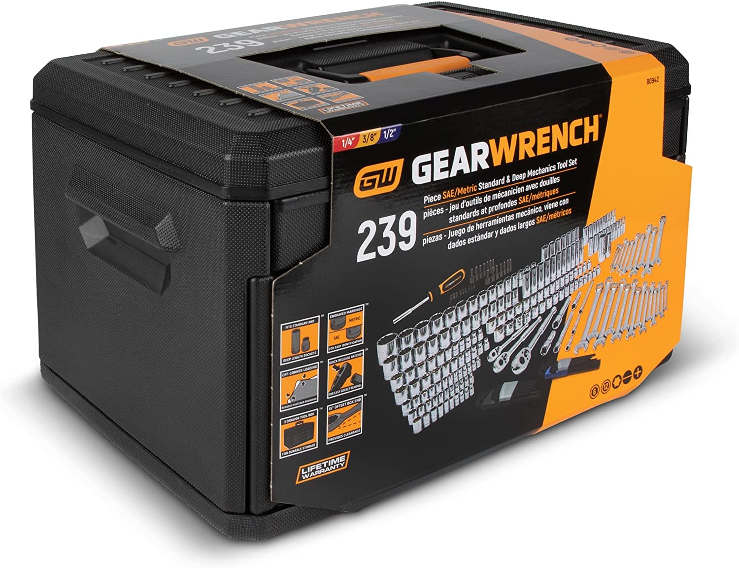 Mechanics Tool Set GEARWRENCH 239 Pc. 1/4, 3/8, 1/2 - 80942