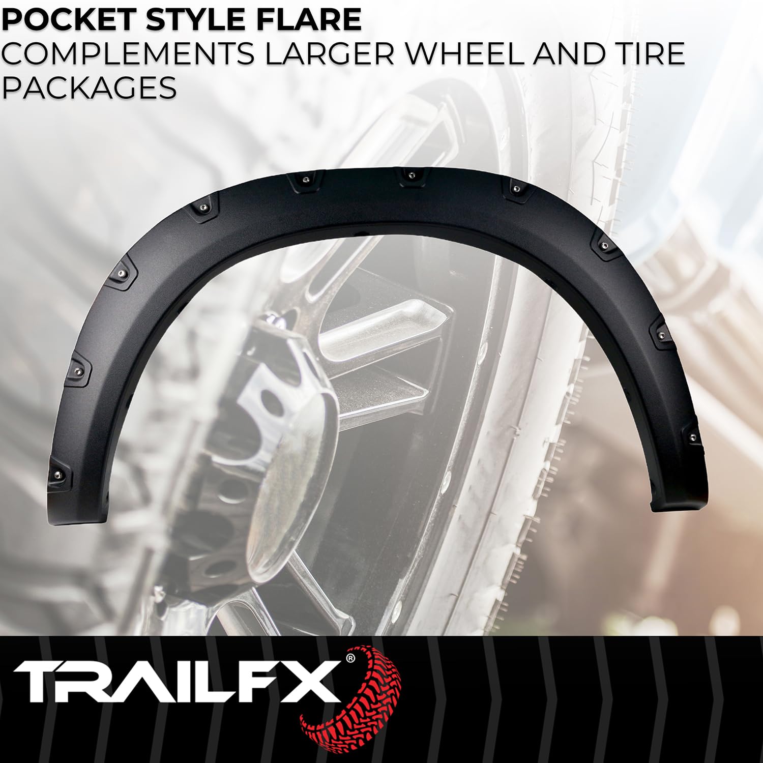TrailFX Fender Flares Pocket Style for Ram 1500 2011-2018 Black Textured Paintable Polypropylene Set of 4 with Stainless and Black Steel Rivets TrailFX TFD3002T