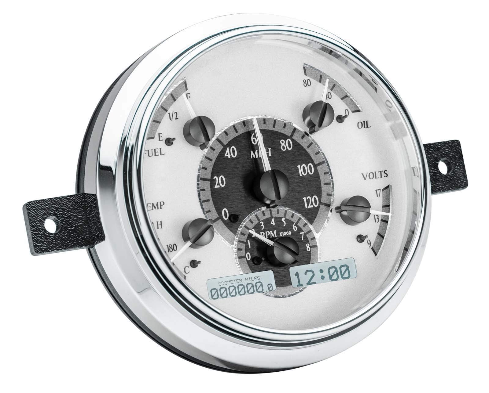 Dakota Digital VHX-49F-S-W Analog Dash Gauges System Compatible with 1949-50 Ford Car Silver Alloy White Backlighting