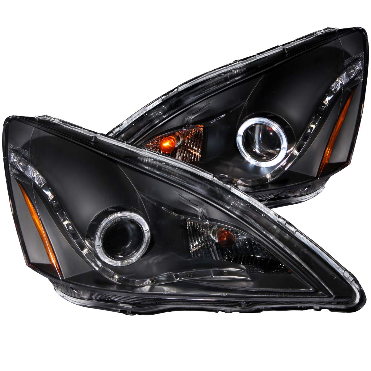 Black Clear AnzoUSA R8 Style Projector Halo Headlight for Honda Accord - (Sold in Pairs)