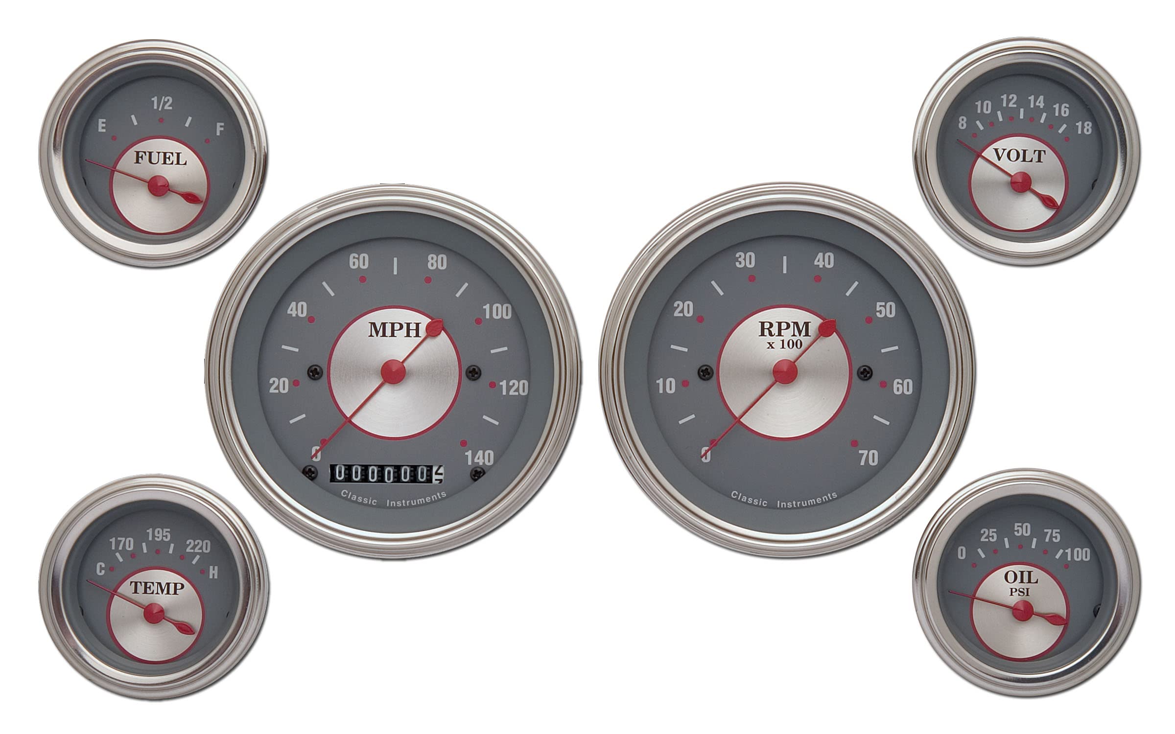 Silver Series Classic Instruments Six Gauge Set SS01SLF