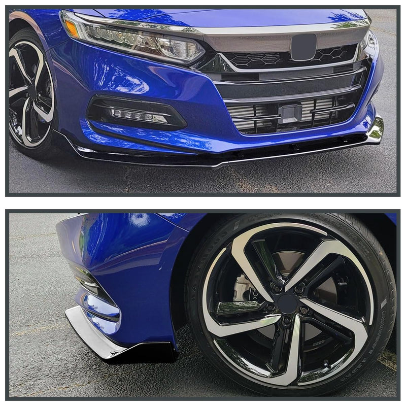 Glossy Black Spec-D Tuning Front Bumper Lip Spoiler Splitter 3PC Compatible with 2018-2020 Honda Accord