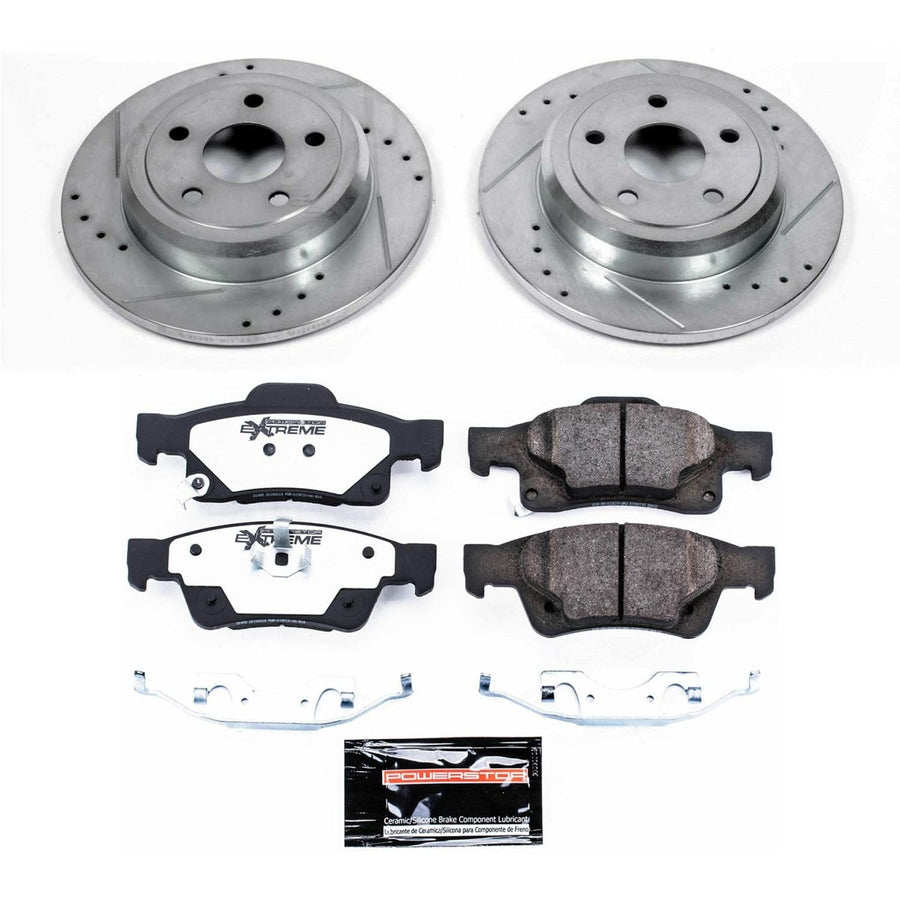 Rear Brake Kit Power Stop For 2011 2012 2013 2014 2015 2016 2017 2018 2019 2020 Dodge Durango - Truck & Tow Carbon Fiber Ceramic Brake Pads & Drilled and Slotted Rotors Replacement, K5950-36