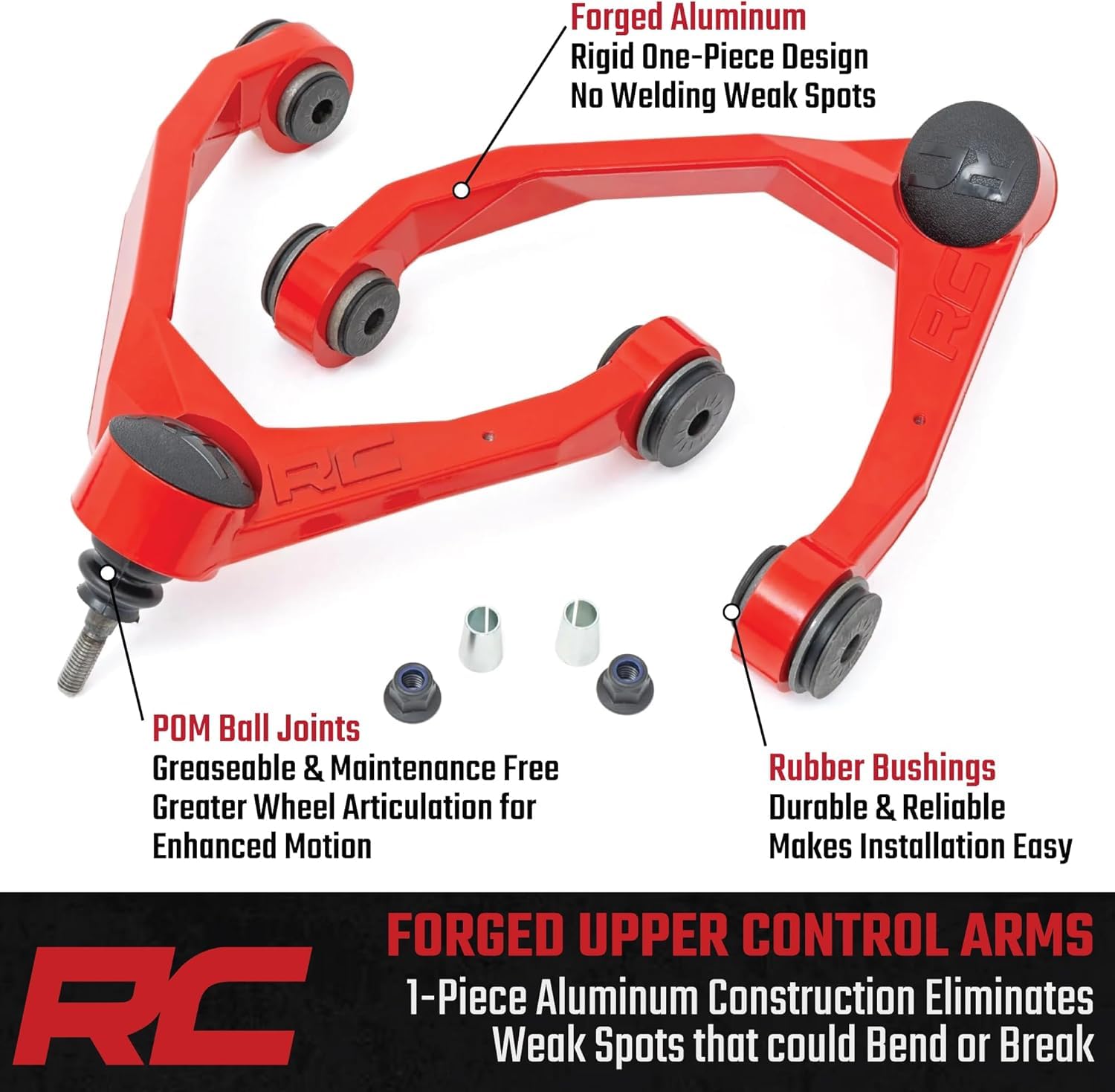 Rough Country Upper Control Arms Forged Aluminum for Toyota Tacoma (2024-2025) OE Upgrade, 2-Pack, Red