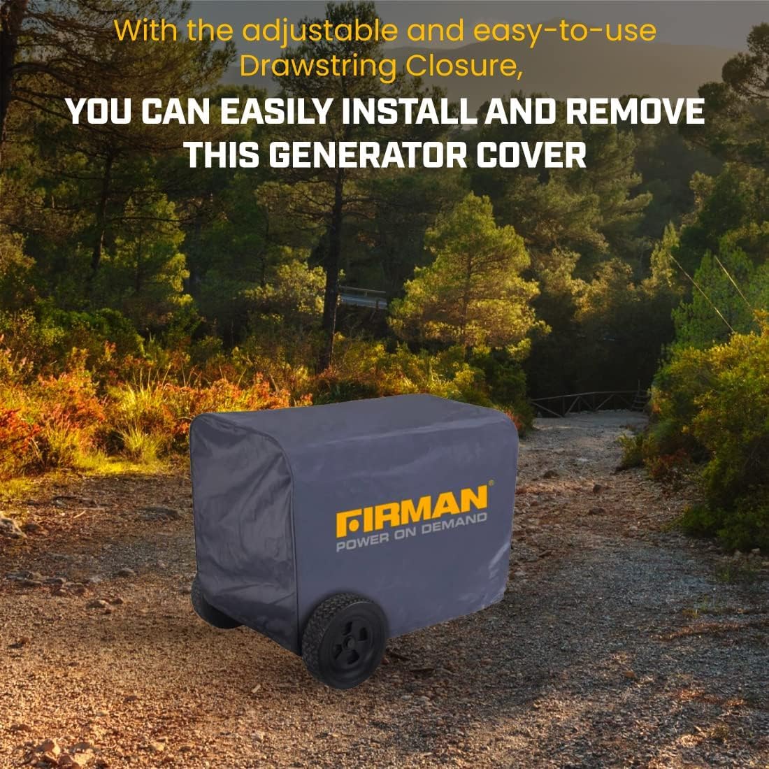 FIRMAN Large Portable Generator Cover 1009, Heavy Duty Waterproof Vinyl, Double Insulated Protection for Generators 5000 Watts and above, with Drawstring Closure and Secure Pull Cord
