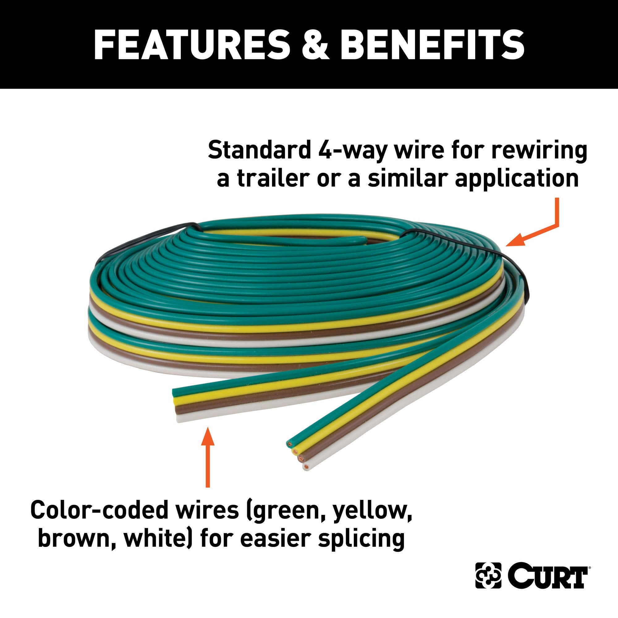 25-Foot CURT Bonded Trailer Wiring, 4 Pin Trailer Wiring Spool