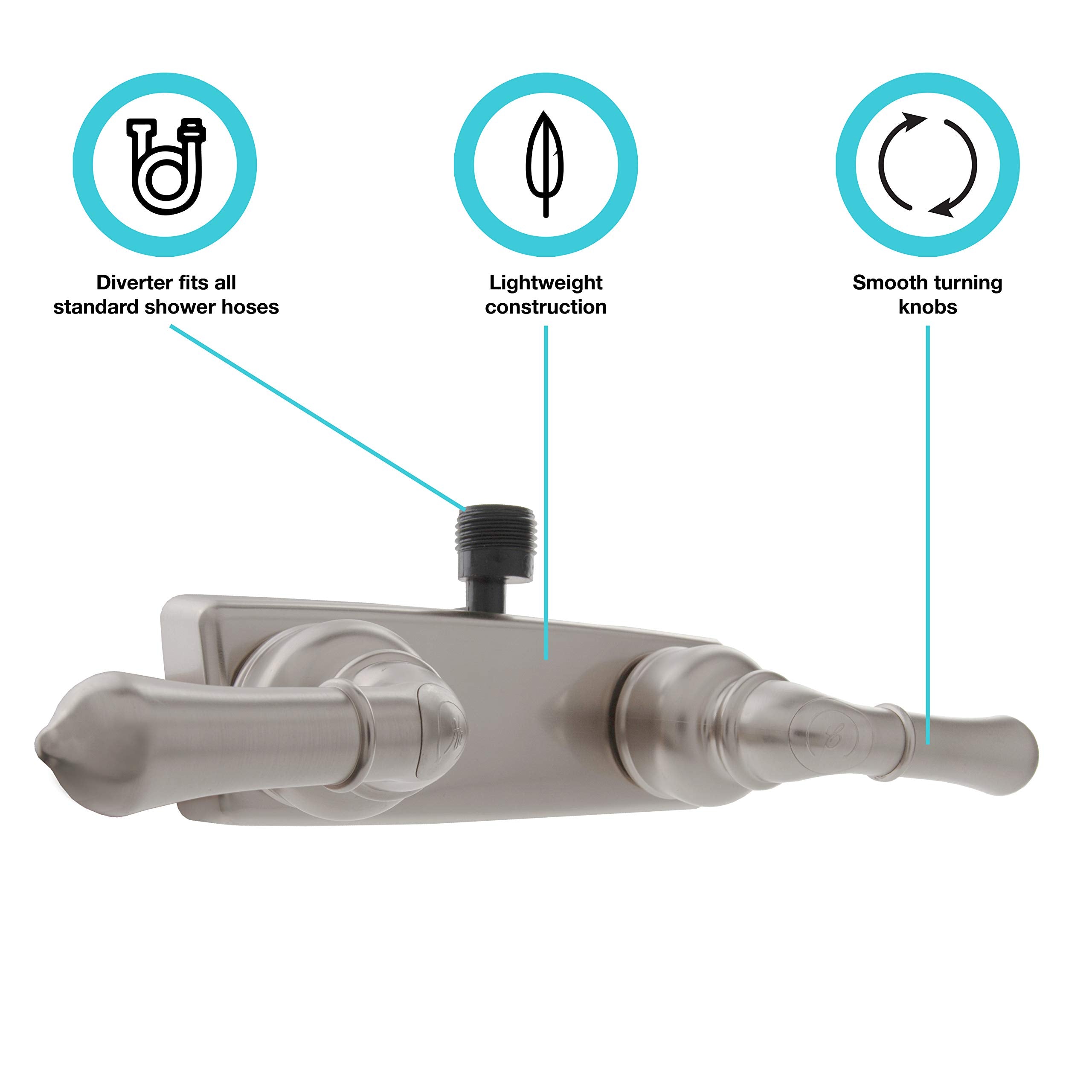Dura Faucet RV/Motorhome Shower Faucet Valve Diverter (DF-SA100C-SN) with Easy Turn Handles Brushed Satin Nickel
