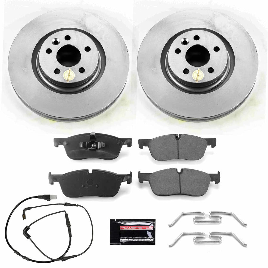 Power Stop Coated Brake Rotor CRK7991 and Brake Pads- Front For Land Rover Discovery Sport 2015-2019, Land Rover Range Rover Evoque 2016-2019 [Model Specific]
