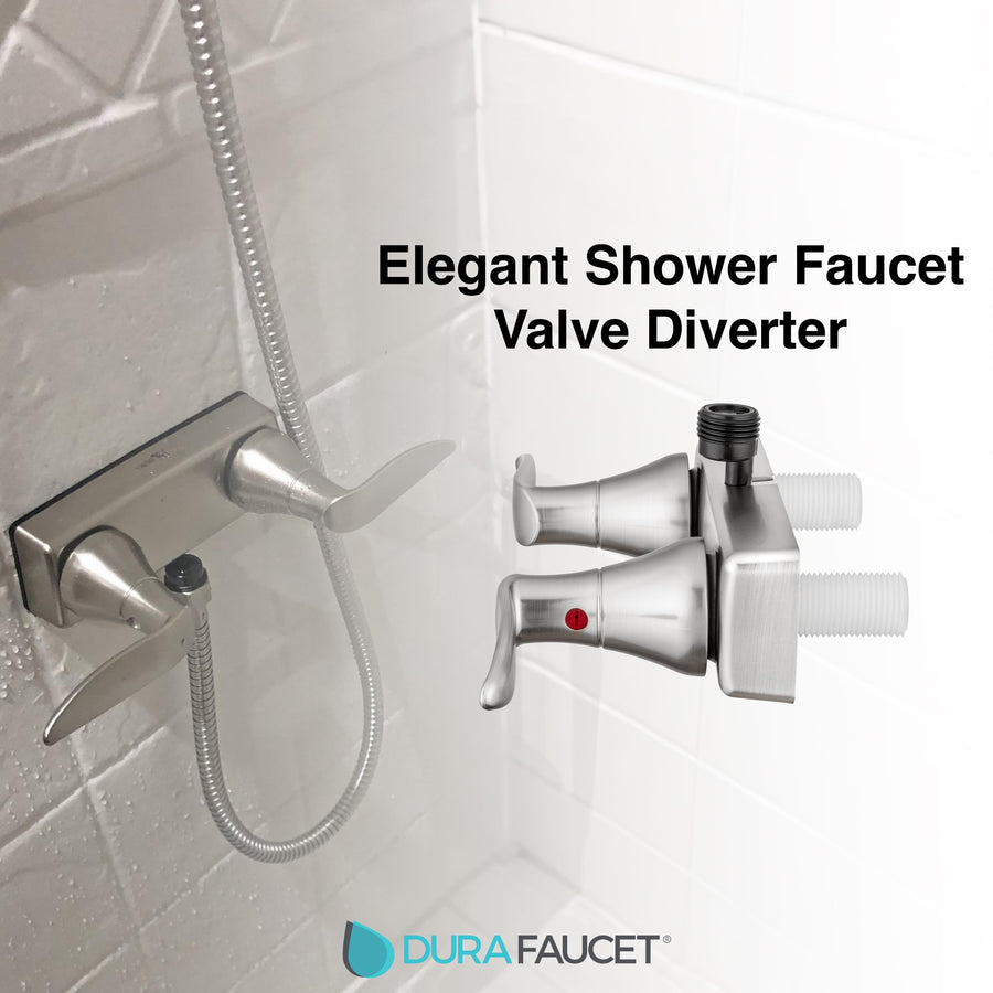 Dura Faucet RV Shower Faucet Valve Diverter DF-SA100LH-SN with Winged Levers (Satin Nickel)