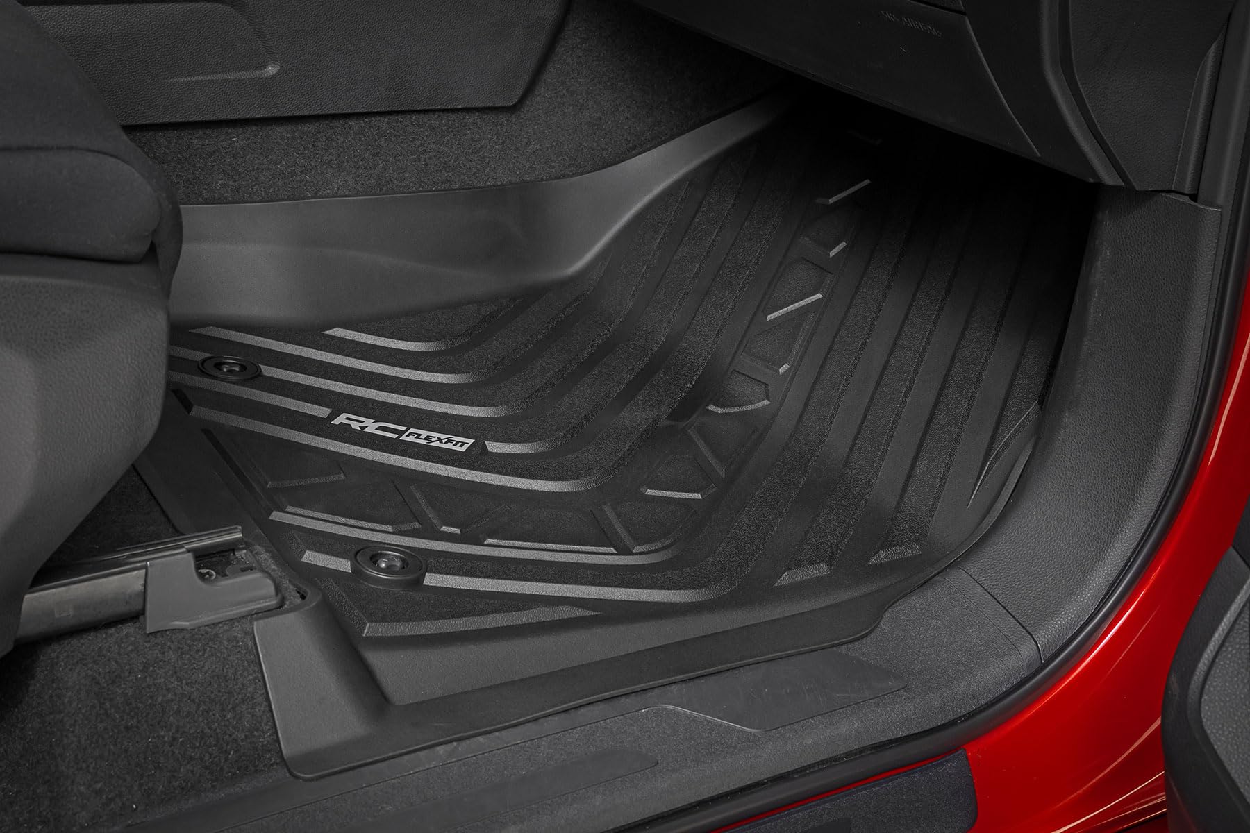 Rough Country Front Flex-Fit Floor Mats for Toyota Tundra (2022–2025) Crew Cab - Custom All-Weather Non-Slip TPE Liners w/Spill Saver Lip