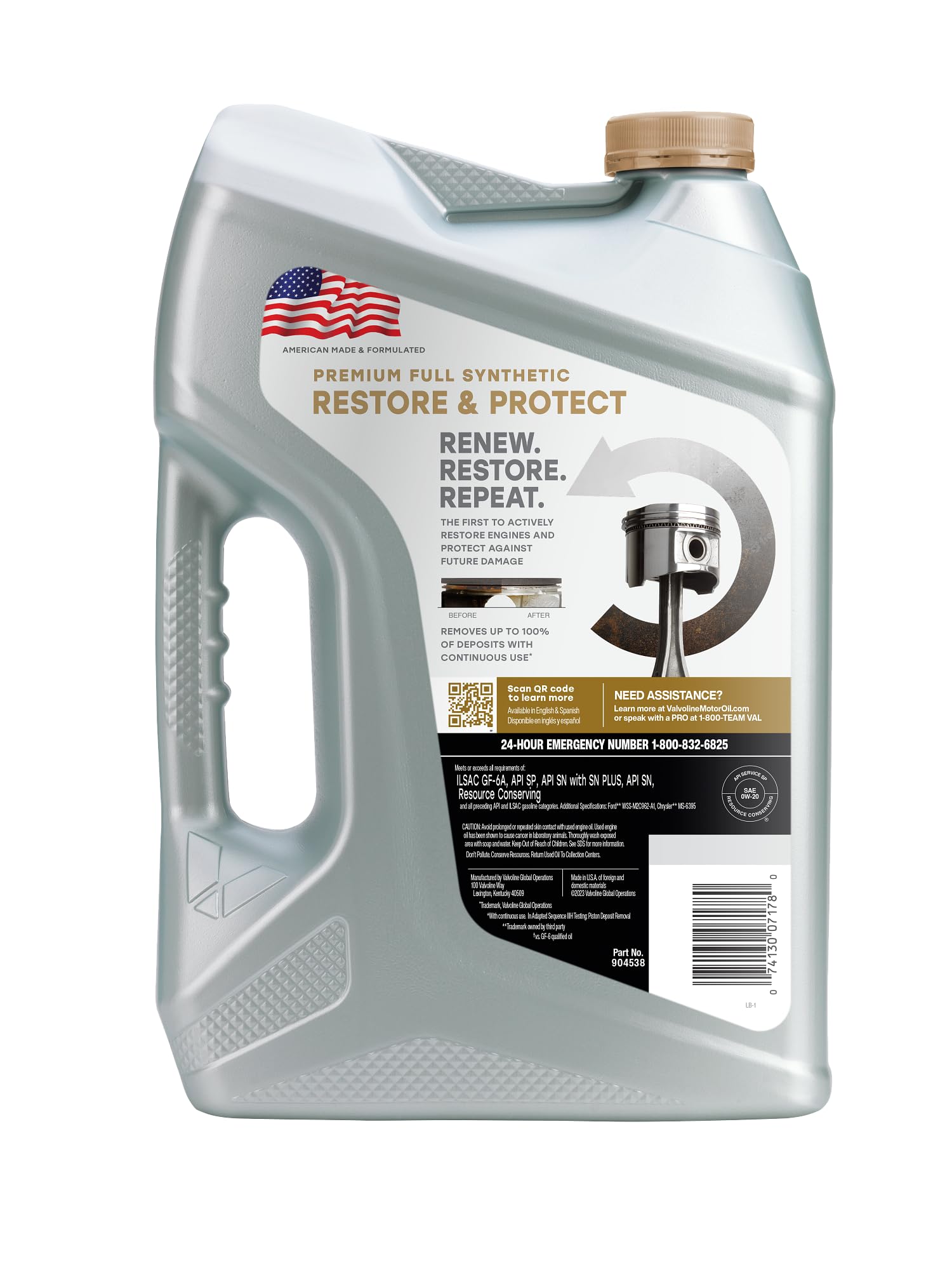 Full Synthetic Valvoline Restore & Protect 0W-20 Motor Oil 5 Quart