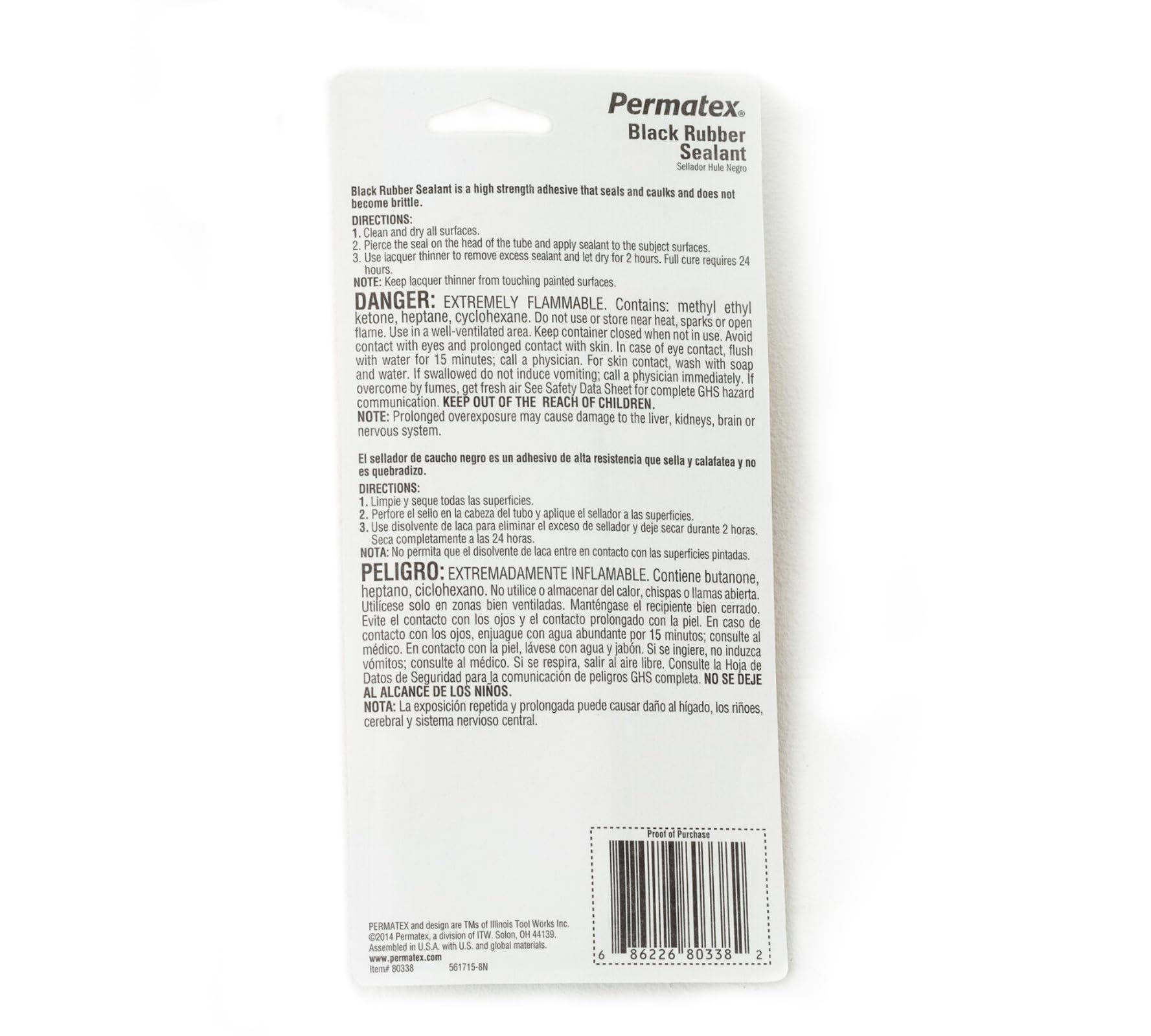 Black Rubber Sealant Permatex 80338, 1.5 oz. Tube