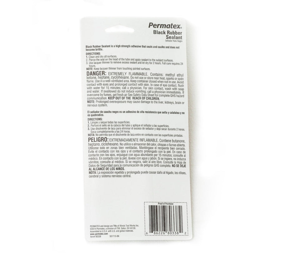 Black Rubber Sealant Permatex 80338, 1.5 oz. Tube