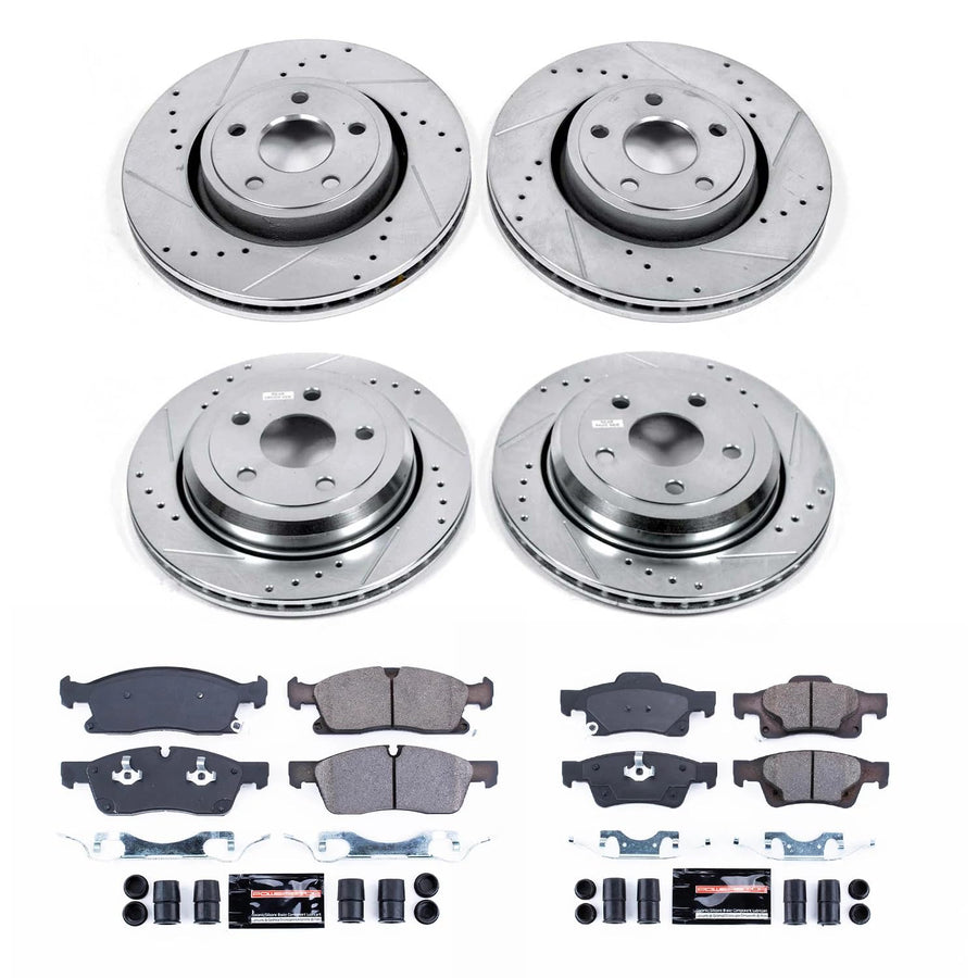 Brake Kit Power Stop For 2011-2020 Dodge Durango [Application Specific] - Front and Rear Carbon-Fiber Ceramic Brake Pads and Drilled and Slotted Rotors Replacement, K5955