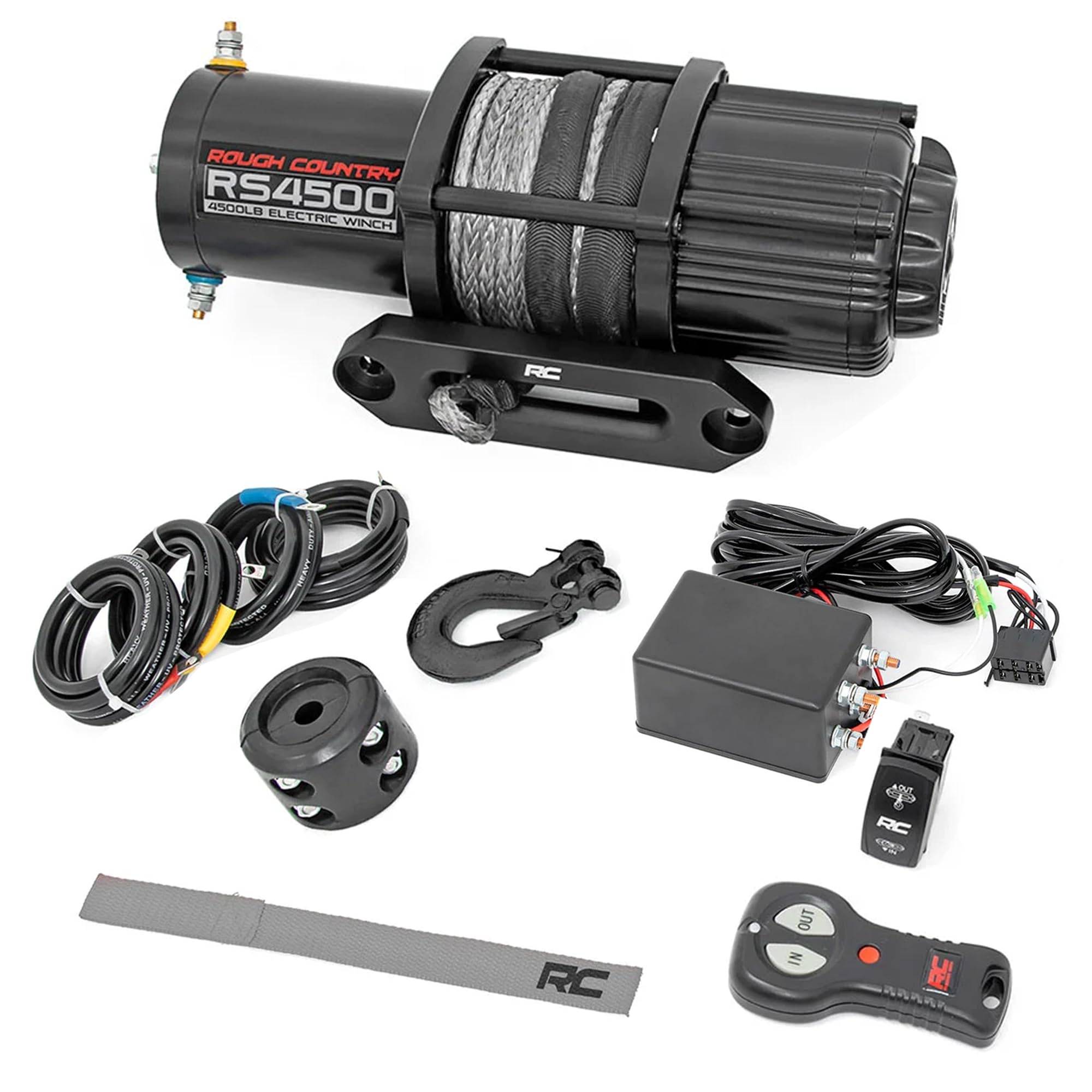 4,500 LB Rough Country UTV/ATV Winch - ProSeries 1.4HP Electric Winch with 50 Ft Synthetic Rope, Remote, Waterproof 12V Off-Road Recovery System