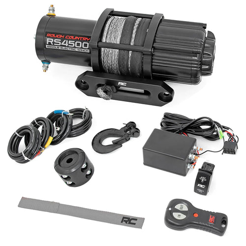 4,500 LB Rough Country UTV/ATV Winch - ProSeries 1.4HP Electric Winch with 50 Ft Synthetic Rope, Remote, Waterproof 12V Off-Road Recovery System