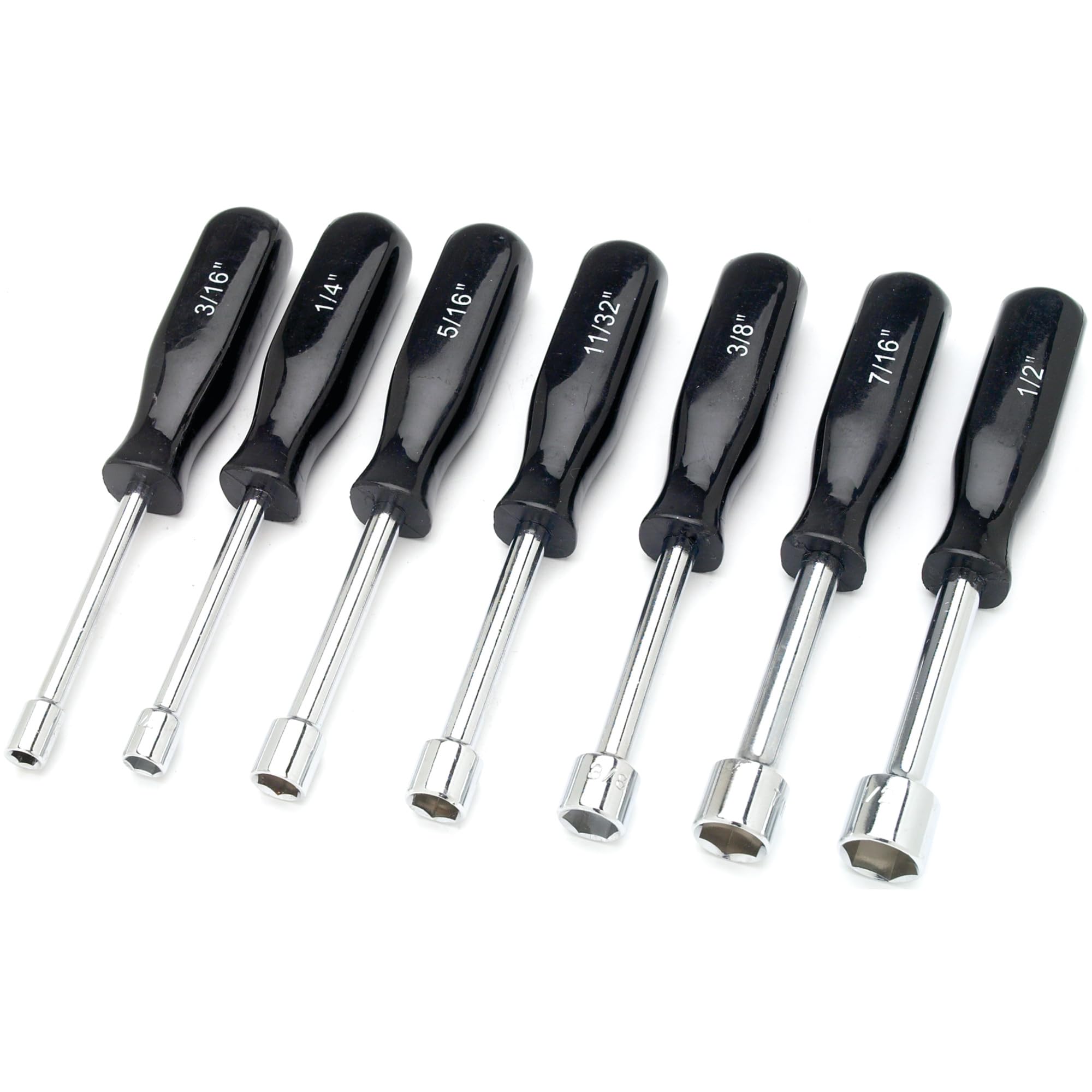 7-Piece SAE Performance Tool 1910 Nut Driver Set for Tightening and Loosening Fasteners with Comfortable Grip Handles and Convenient Storage Case