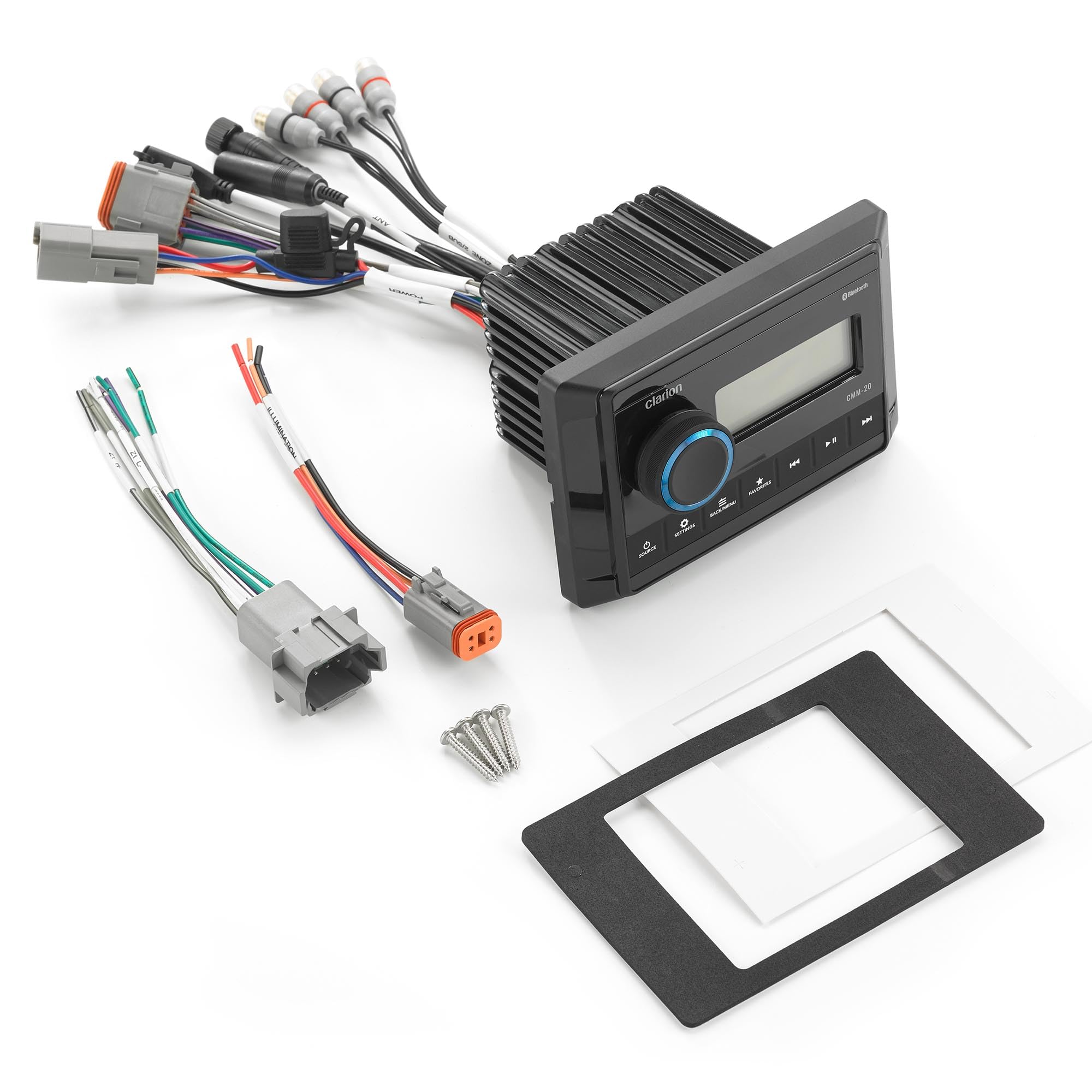 CMM-20 Clarion Marine Source Unit with LCD Display, IP66 Weatherproof Rating, Weather Band, Bluetooth