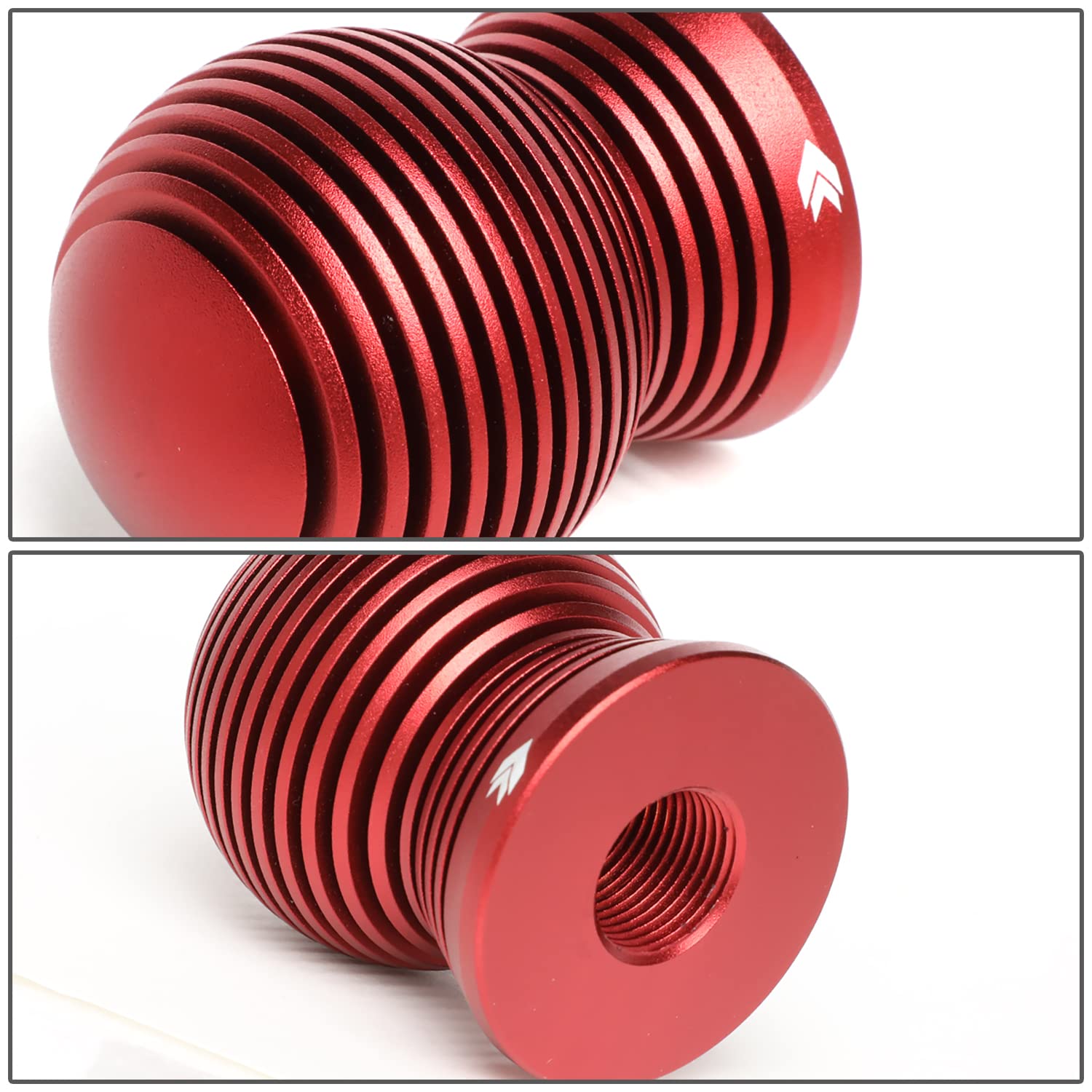 NRG Innovations Universal Aluminum SK-702RD Shift Knob with Thread Adapters, Heat Sink Spheric Style, 50mm OD x 65mm H, Red