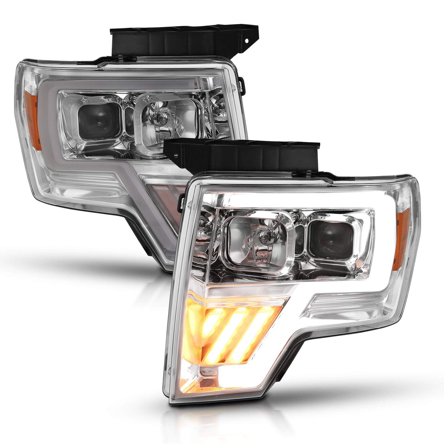 FORD F150 PROJECTOR PLANK STYLE HEADLIGHTS CHROME W/LED SIGNAL 09-14 (FOR HALOGEN MODEL)