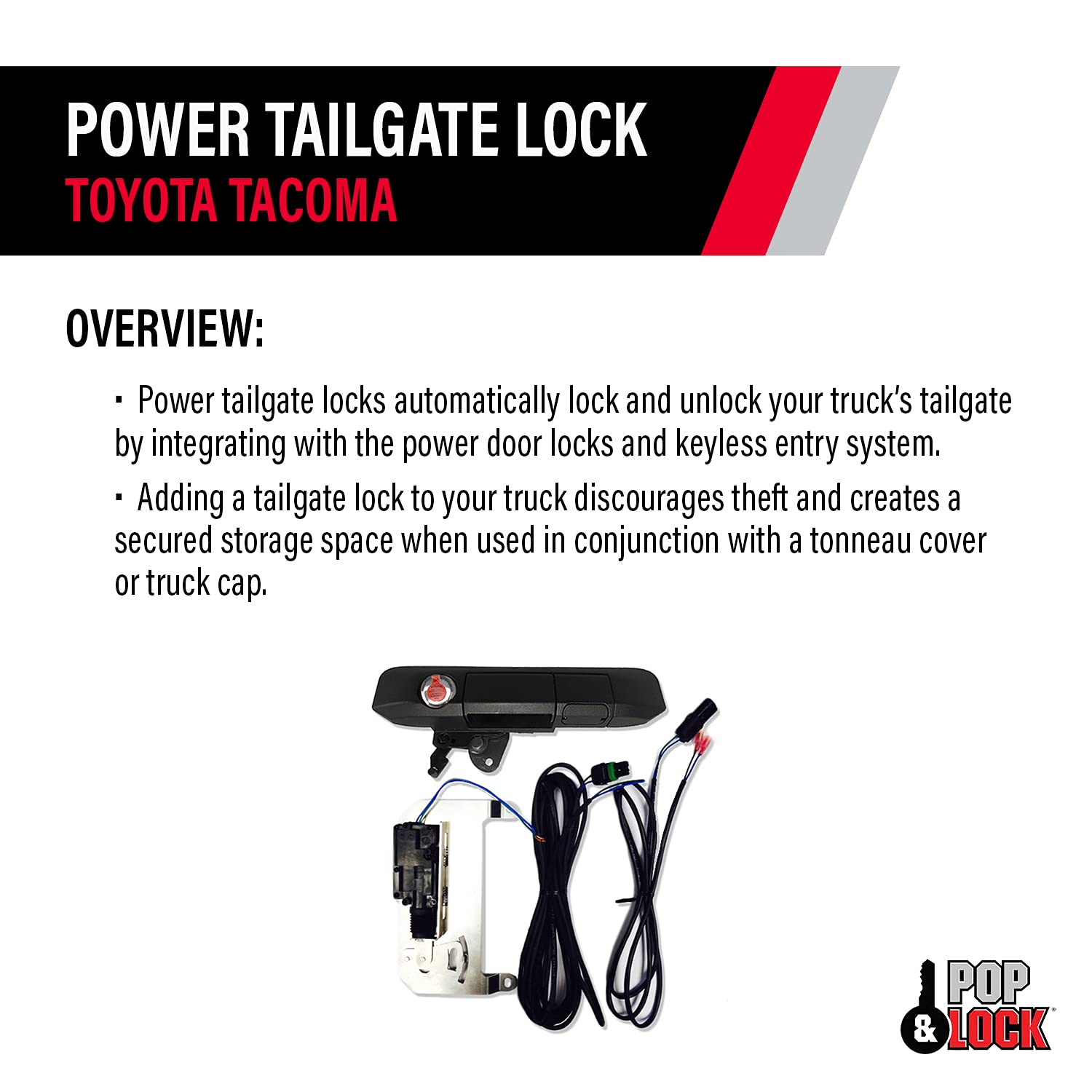 Power Tailgate Smart Lock Combo – Pop & Lock with Bolt Technology for Toyota Tacoma, Fits 2005 to 2015 Models (OEM Color Black, PL8540)