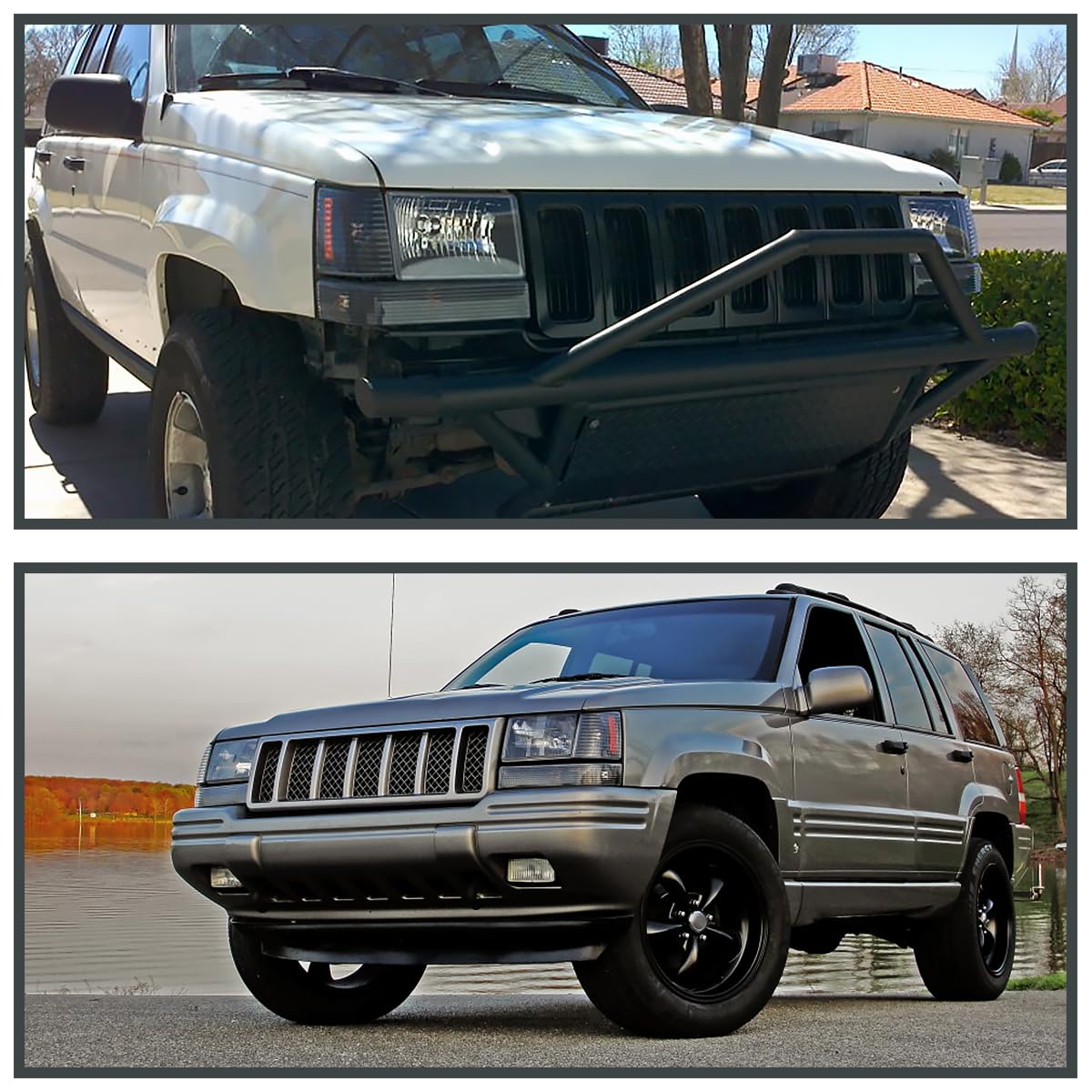 Black Housing SPEC-D TUNING Clear Lens Headlights + Bumper Lights + Corner Lamps Compatible with 1993-1996 Jeep Grand Cherokee, Left + Right Pair Headlamps Assembly