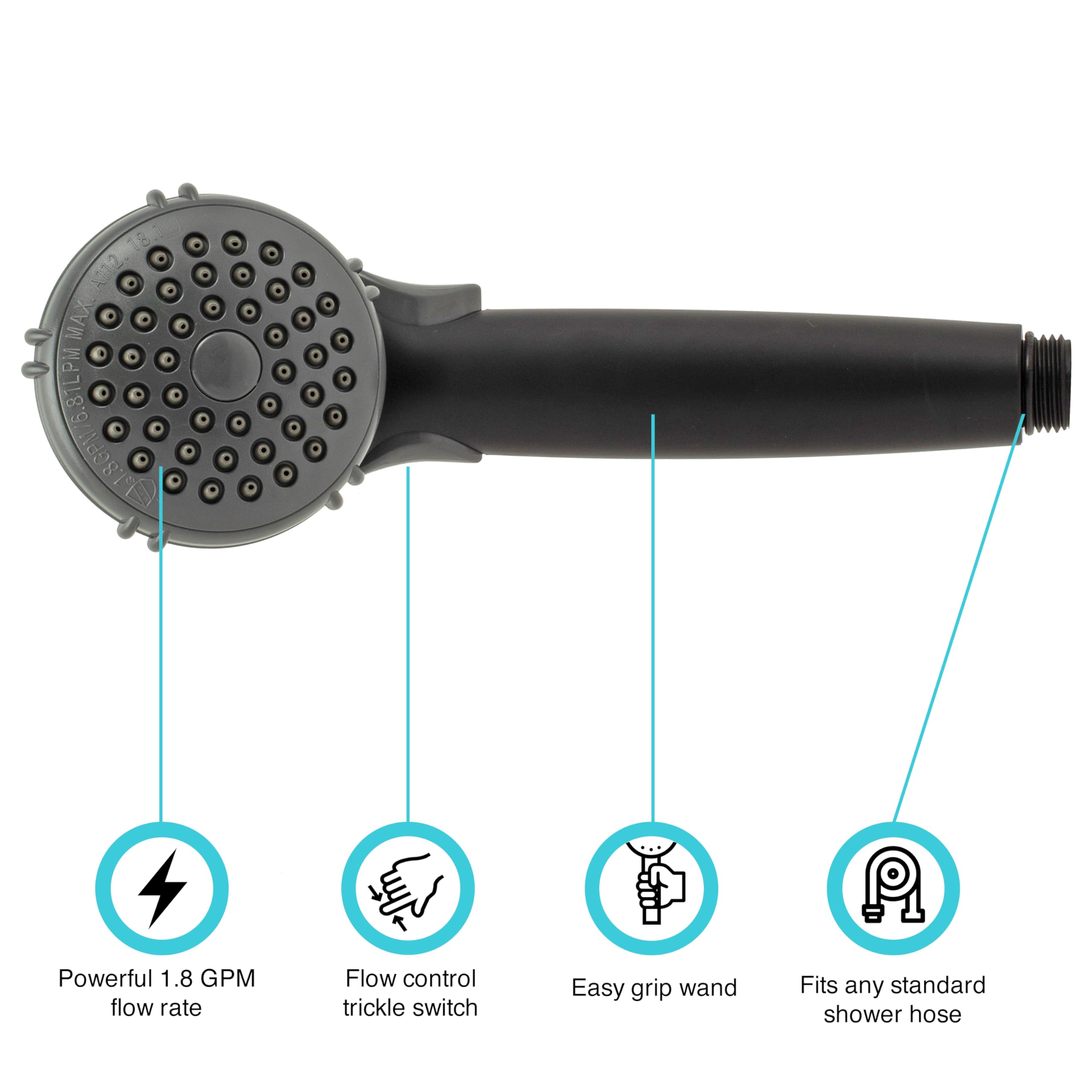Dura Faucet RV Hand Held Shower Wand DF-SA400-MB, Water Saving Trickle Switch (Matte Black)