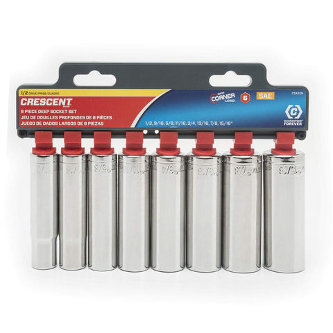 Crescent 1/2" Drive 8 Pc. 6 Point Deep SAE Socket Set - CSAS2N
