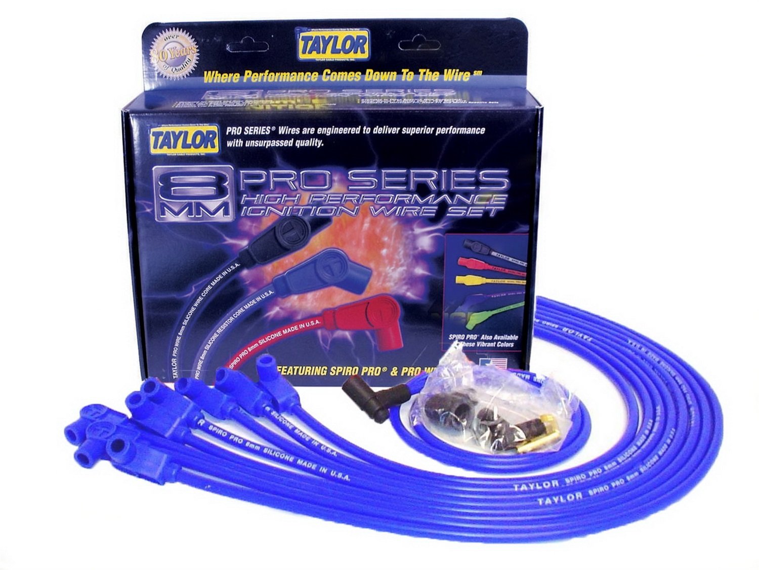 Taylor Cable Spiro-Pro 76630 Spiro-Wound Core Blue Spark Plug Wire Set