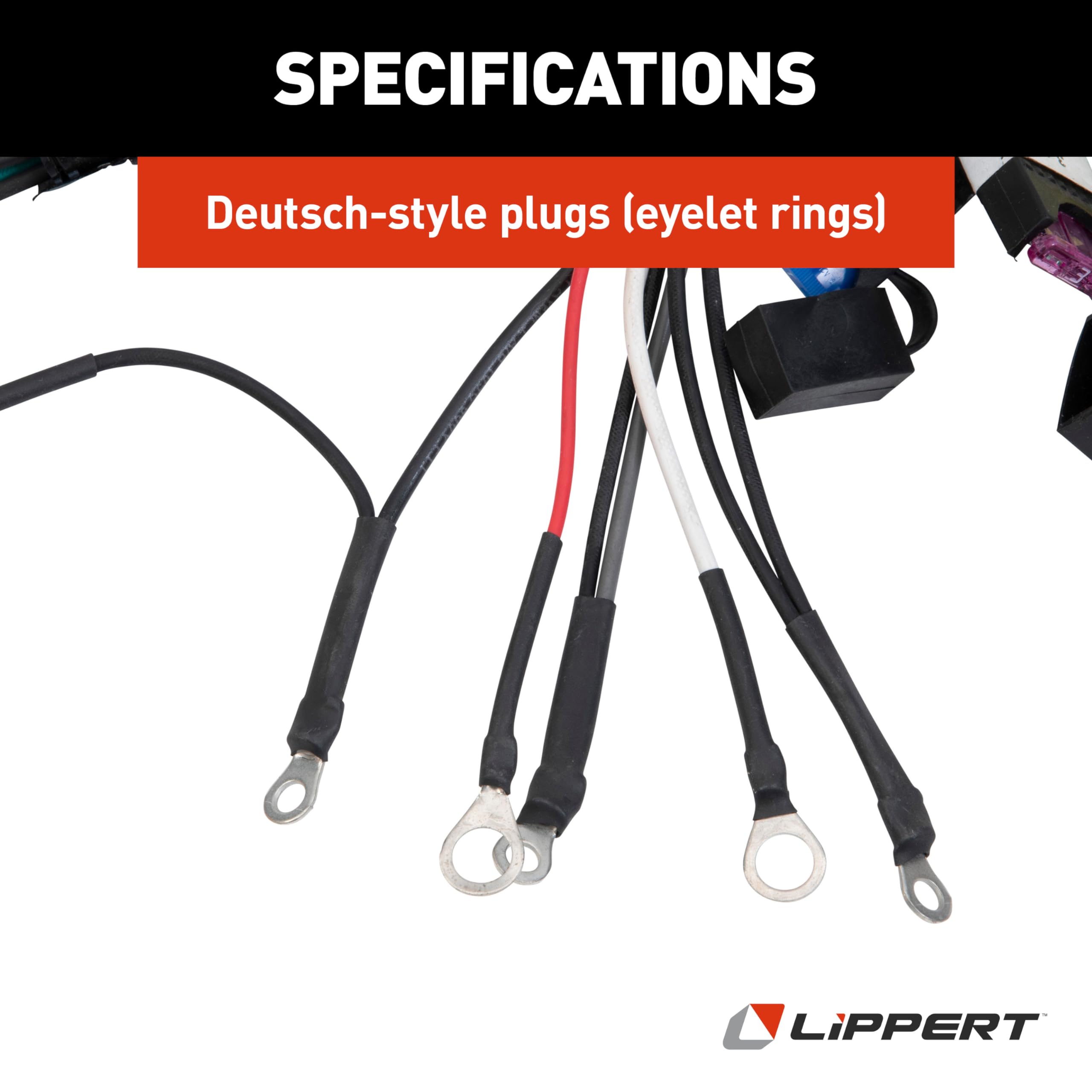 Lippert Deutsch-Style Replacement Plug 4-Jack Hydraulic RV Leveling Pump Harness for 5th Wheel RVs & Travel Trailers, Eyelet Rings - 178373