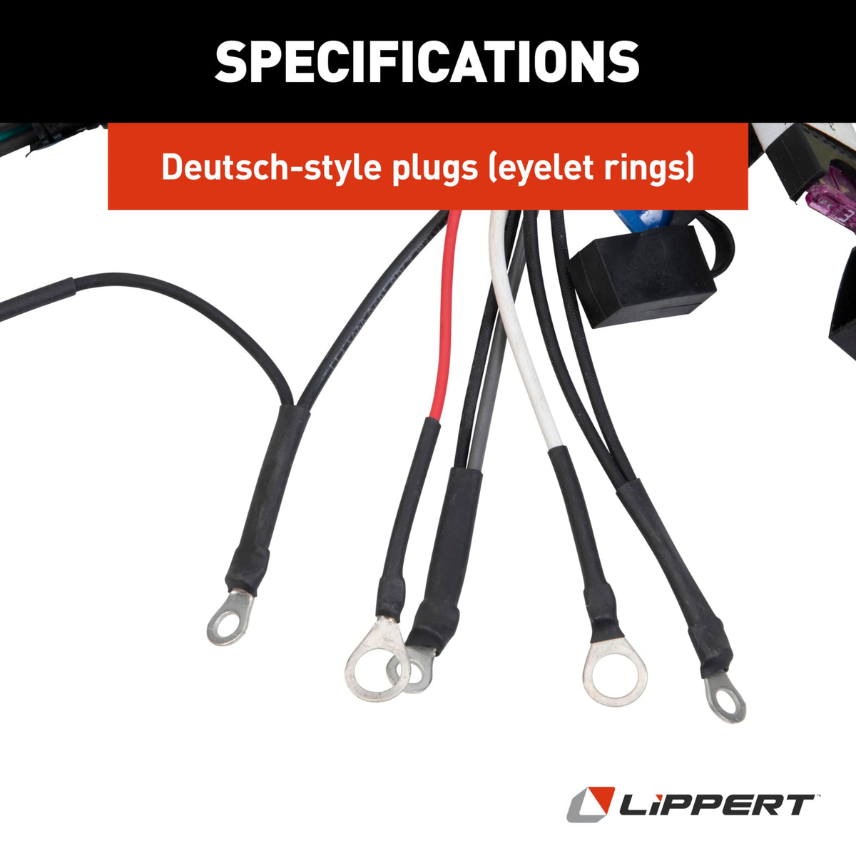 Lippert Deutsch-Style Replacement Plug 4-Jack Hydraulic RV Leveling Pump Harness for 5th Wheel RVs & Travel Trailers, Eyelet Rings - 178373