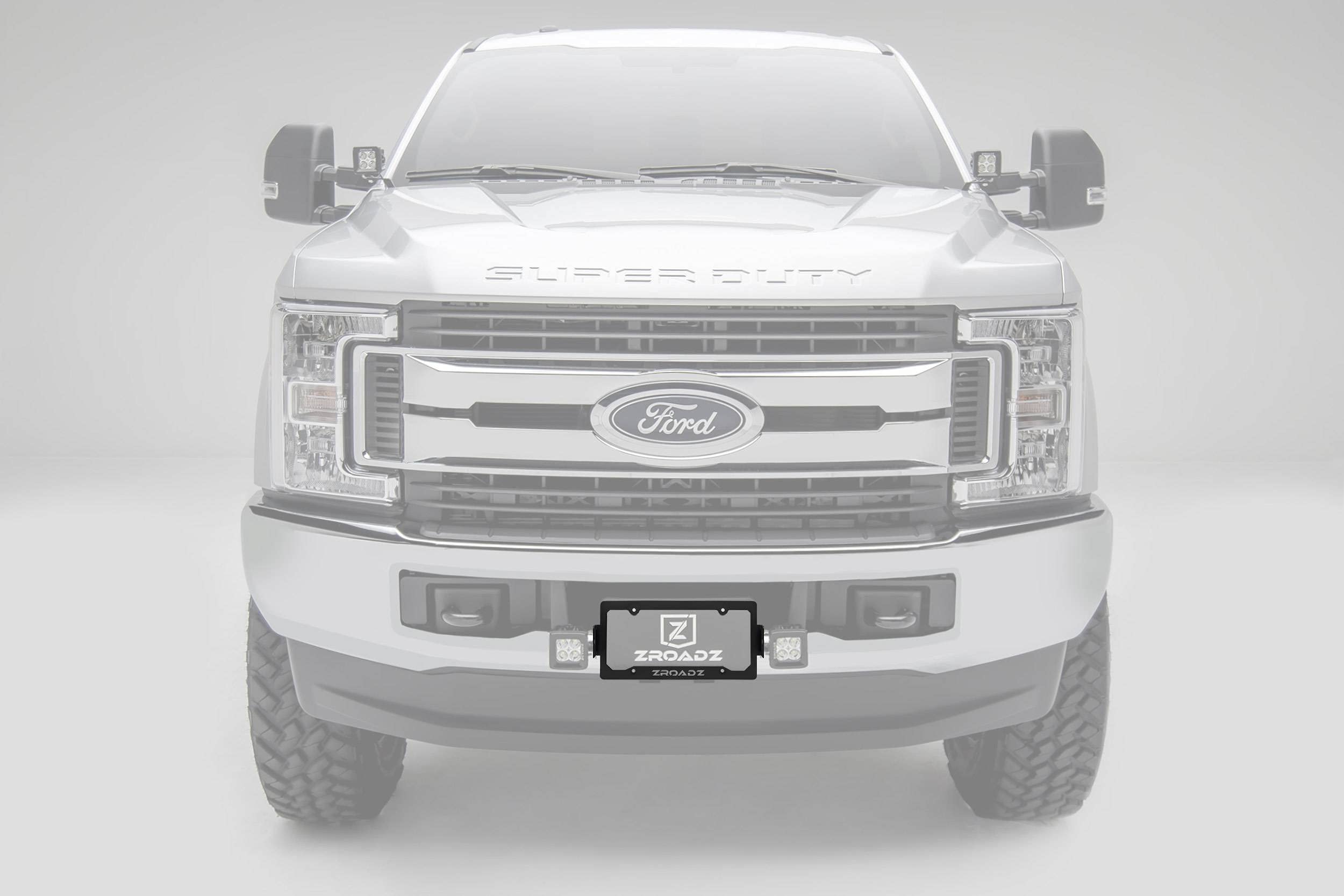 ZROADZ LED License Plate Frame Universal Bracket ONLY- Black Mild Steel - Bolt-on No Drilling Required - Mounts (2) 3 Inch ZROADZ or Similar Style LED Pod Lights PN#Z310005