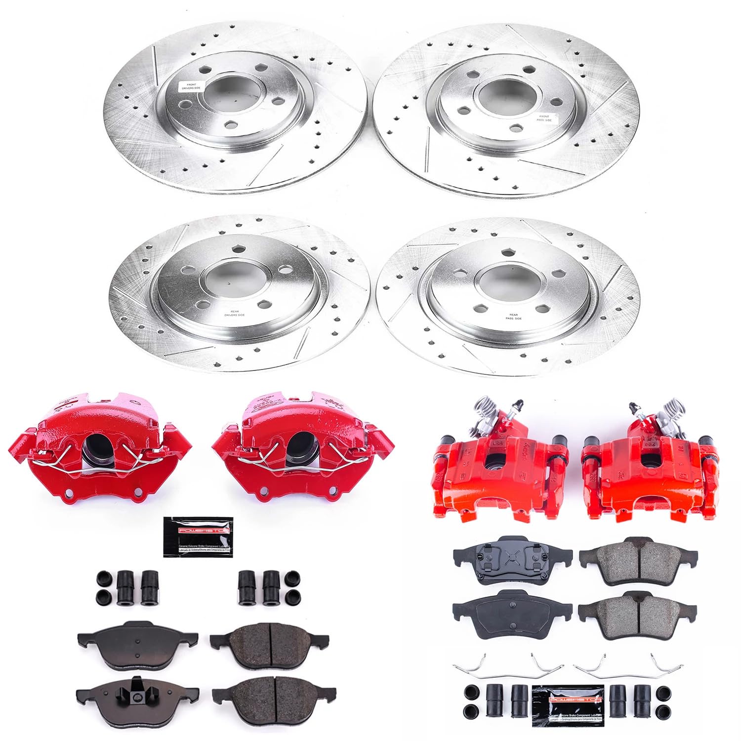 Power Stop Z23 KC4492A, Daily Driver Front and Rear Brake Caliper Kit-Drilled/Slotted Rotor, Brake Pads & Calipers For Volvo S40 2004-2005, Volvo V50 2005 [Model Specific]