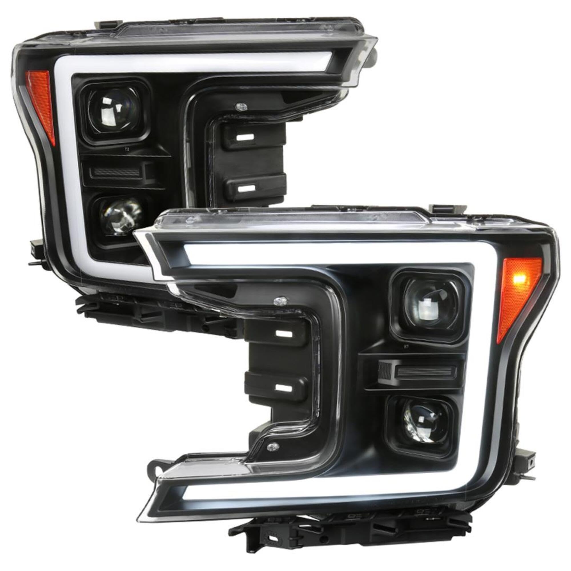 Sequential SPEC-D TUNING Black Projector Switchback Headlights w/LED Light Bar Compatible with 2018-2020 Ford F-150, Left + Right Pair Headlamps Assembly