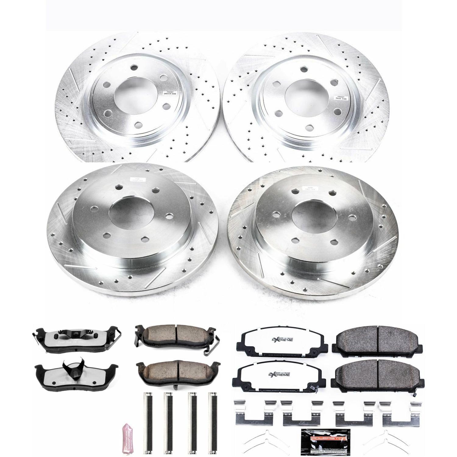 Brake Kit Power Stop Front and Rear For 2012 2013 2014 2015 Nissan Armada - Truck & Tow Carbon Fiber Ceramic Pads & Drilled and Slotted Rotors Replacement, K5822-36