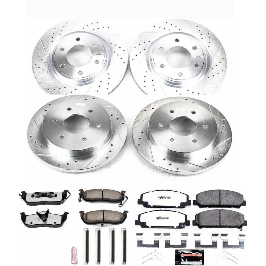 Brake Kit Power Stop Front and Rear For 2012 2013 2014 2015 Nissan Armada - Truck & Tow Carbon Fiber Ceramic Pads & Drilled and Slotted Rotors Replacement, K5822-36