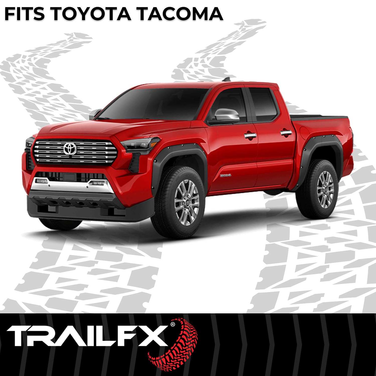 TrailFX Fender Flare 2.8 Inch TFT3005S, Pocket Style, 5.9 Inch Rear Tire Coverage, Black Smooth Paintable Finish, Set of 4, Fits 2024-2026 Toyota Tacoma
