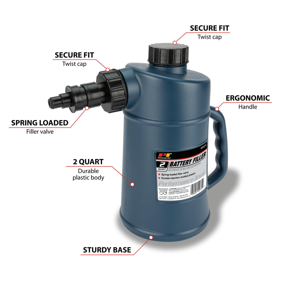2 Quarts Performance Tool W54274 Battery Filler with Auto Shut Off and Drip-Free Valve, Perfect for Golf Cart and Deep Cycle Battery