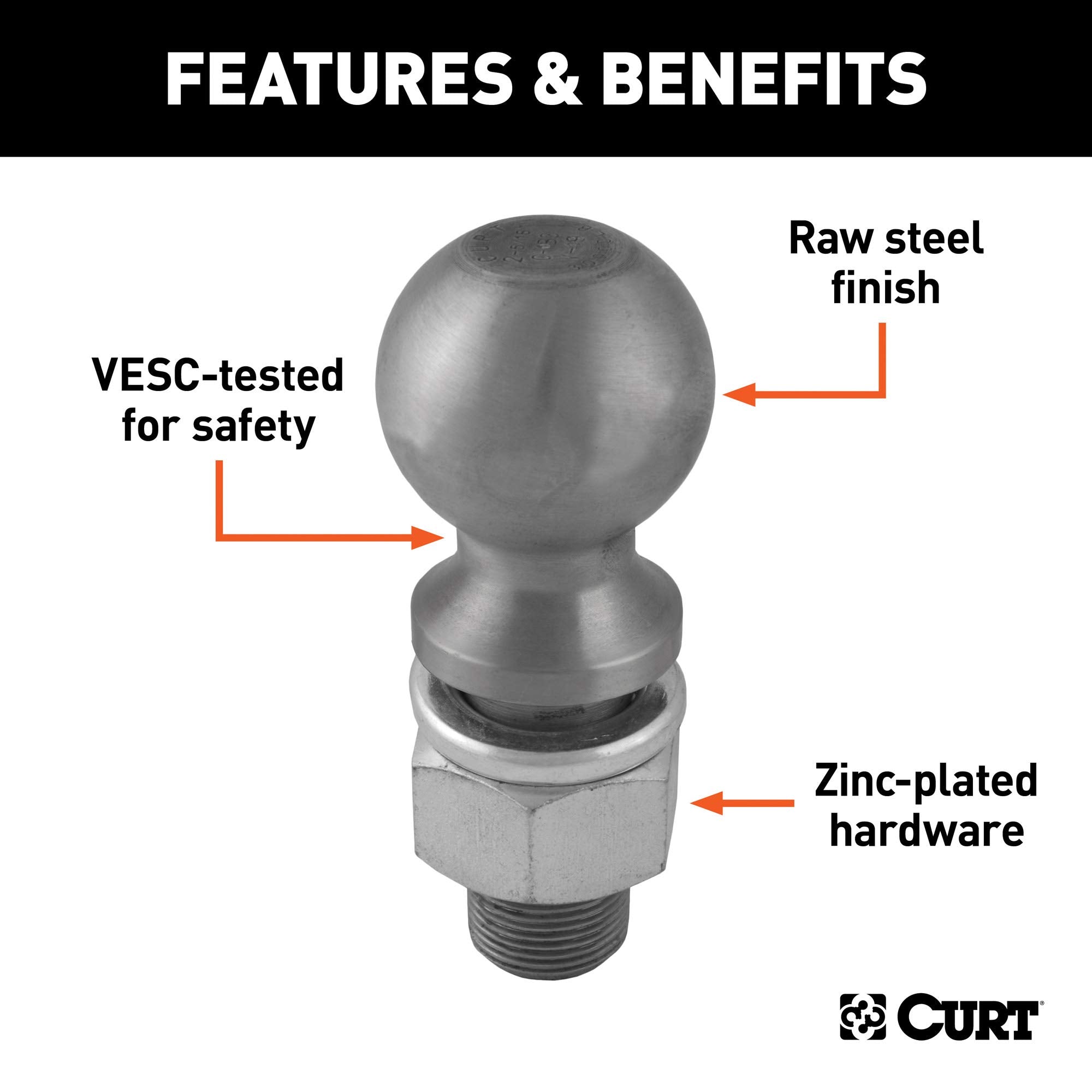 CURT 40085 Trailer Hitch Ball Raw Steel, 30,000 lbs, 2-5/16-Inch Diameter, 1-1/4 x 2-5/8-Inch Shank